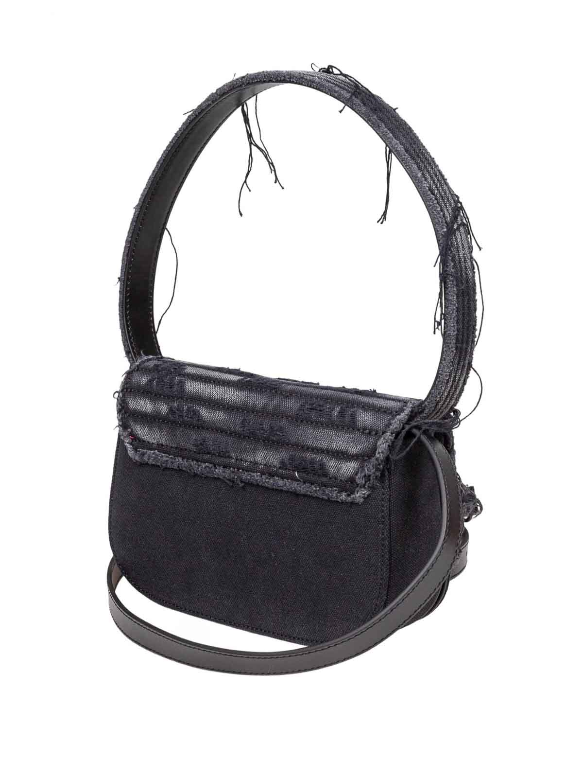 Diesel 1dr Bag In Jeans Canvas With Crystals In Black