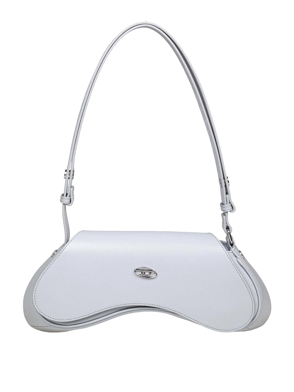 Diesel Play Leather Shoulder Bag Grey In White