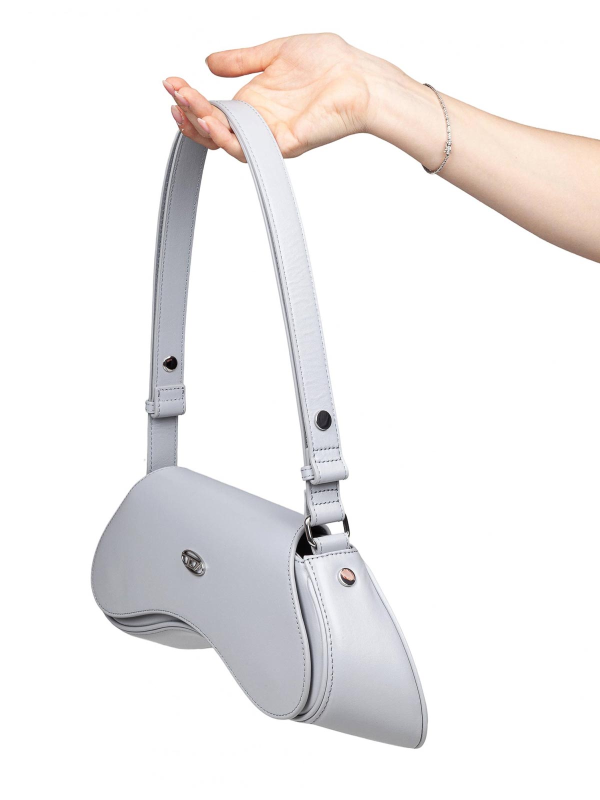 Diesel Play Leather Shoulder Bag Grey In White
