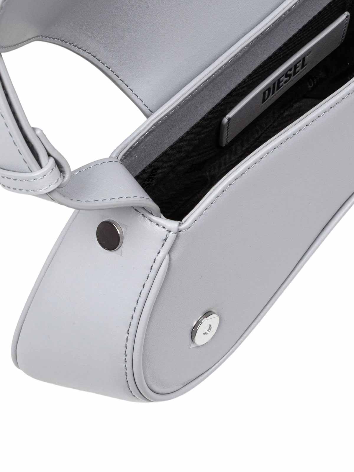 Diesel Play Leather Shoulder Bag Grey In White