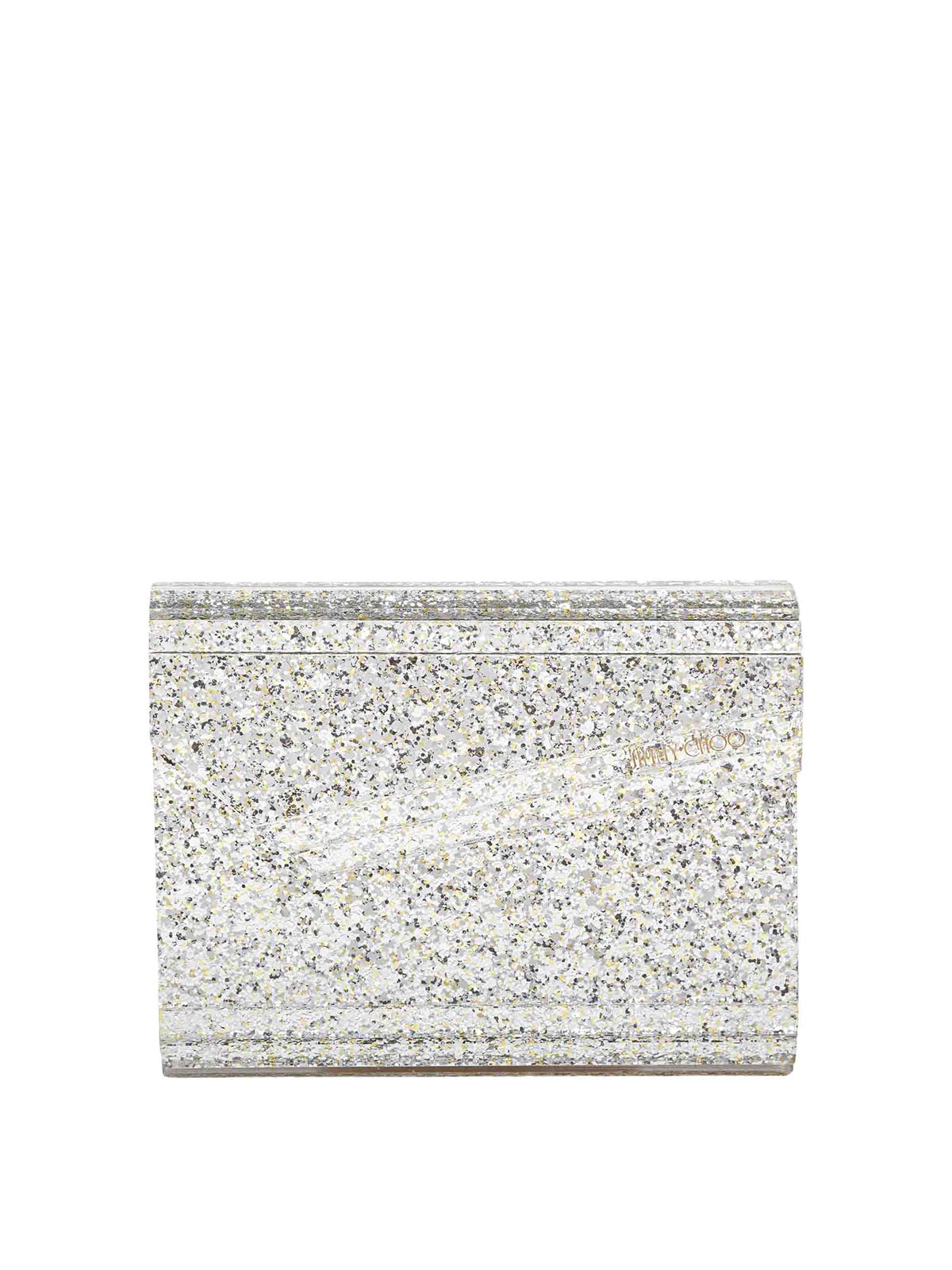 Jimmy Choo Candy Clutch Bag In Fabric With Glitter In Silver