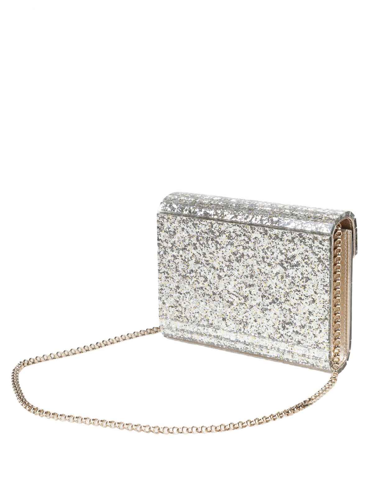 Jimmy Choo Candy Clutch Bag In Fabric With Glitter In Silver