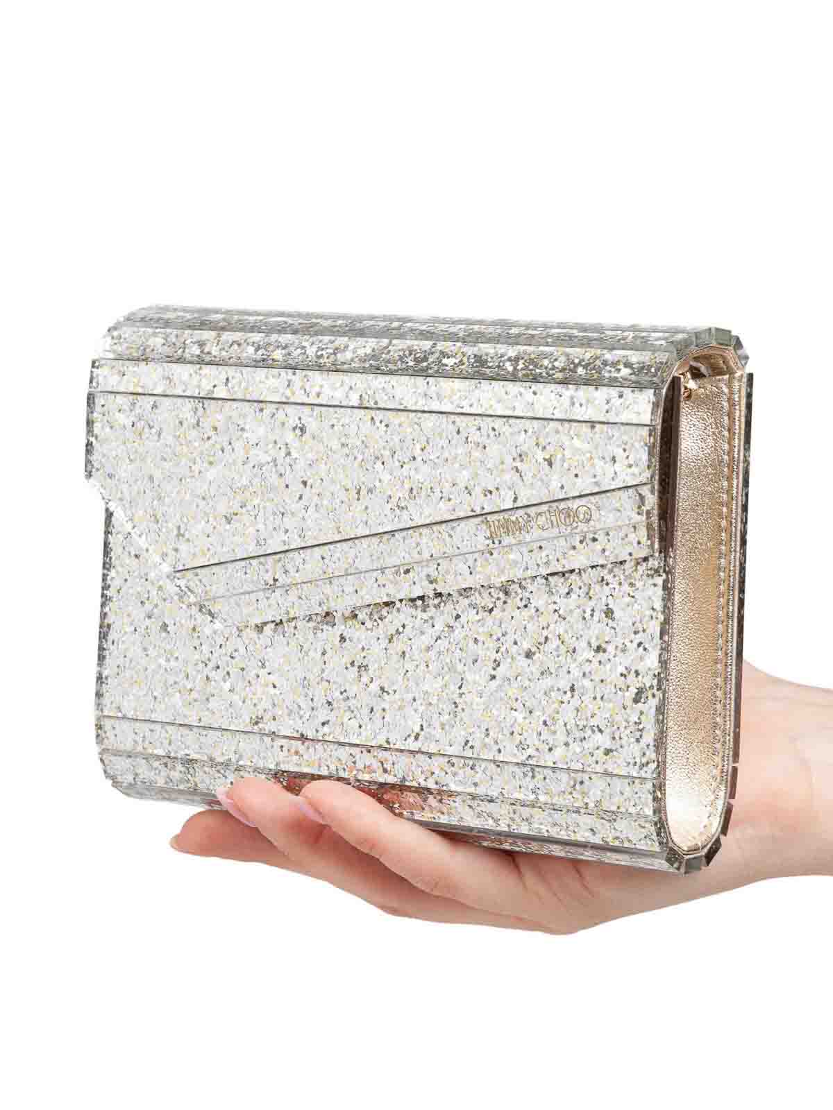 Jimmy Choo Candy Clutch Bag In Fabric With Glitter In Silver