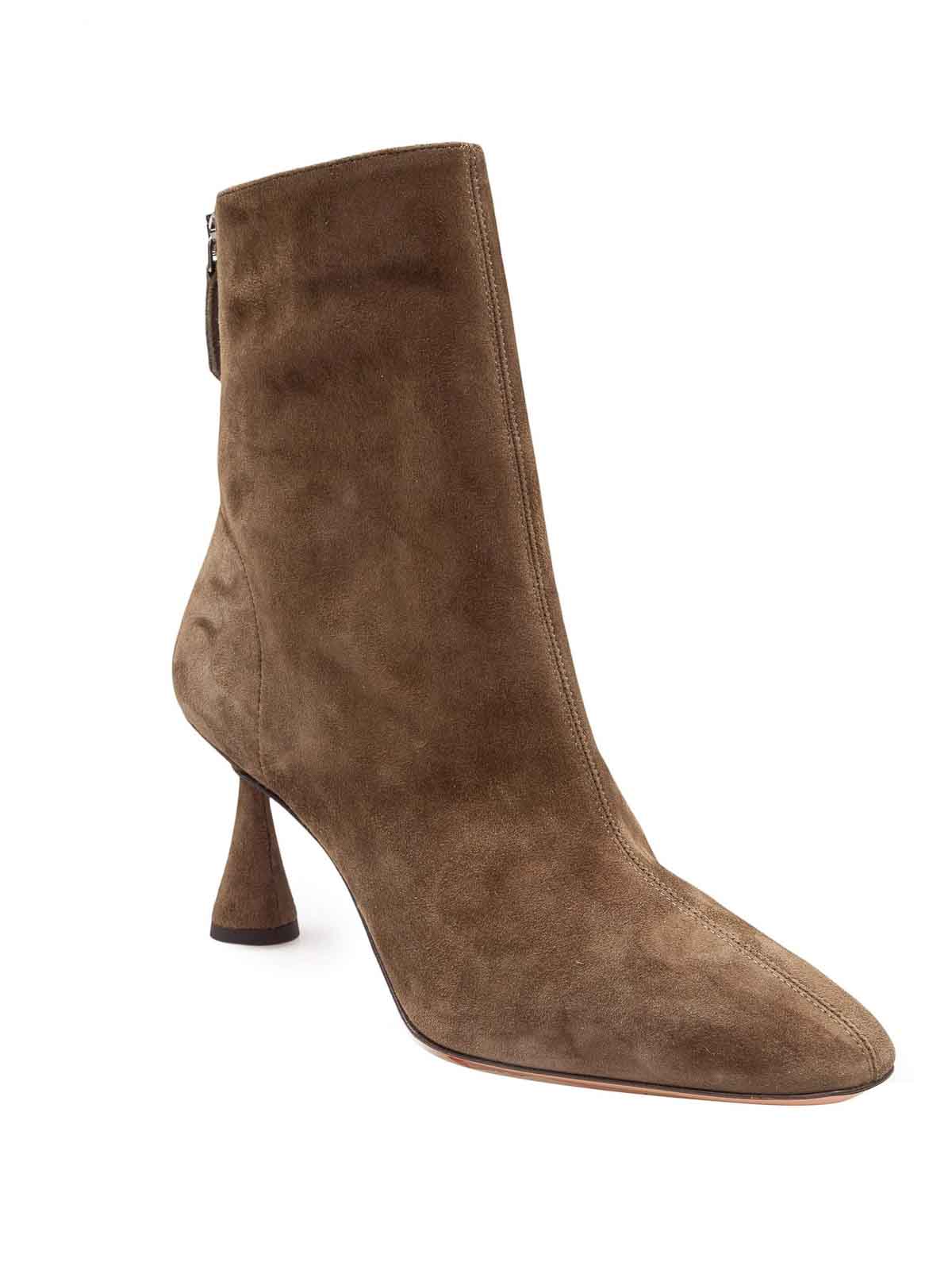 Aquazzura Bootie 75 Boot In Green Suede Color In Brown