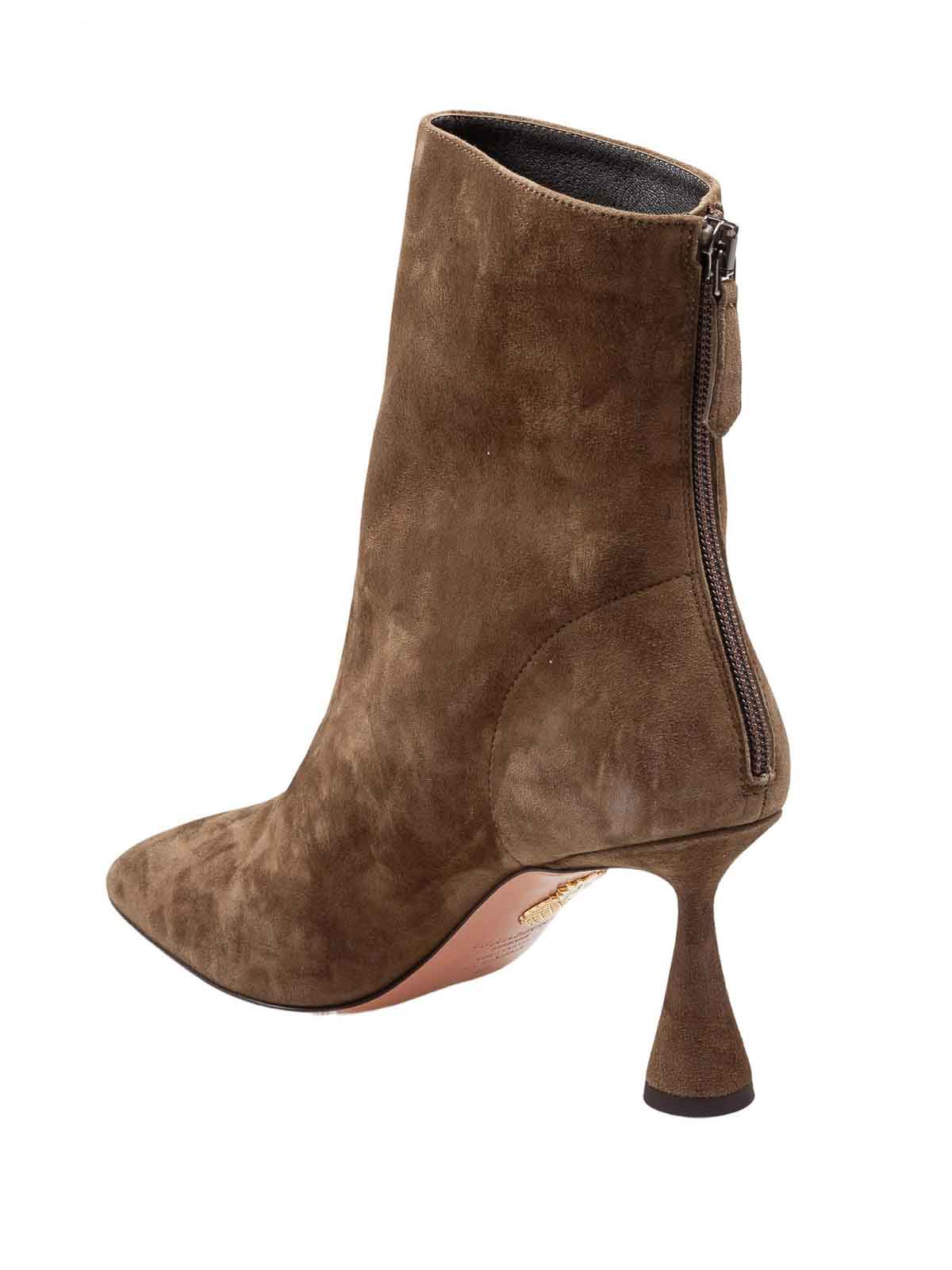 Aquazzura Bootie 75 Boot In Green Suede Color In Brown