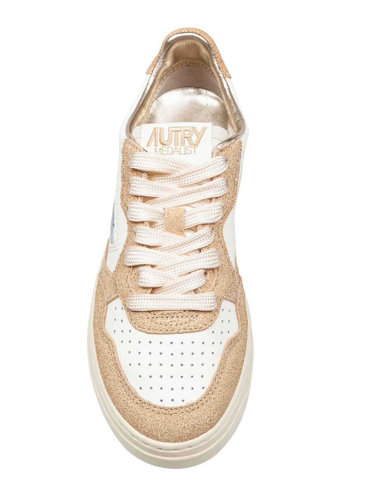 Autry Sneakers Medalist Low In Avory And Gold Leather Glittered In White