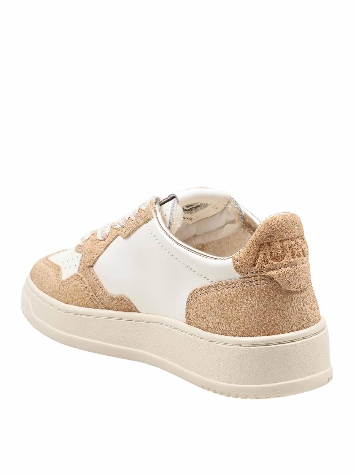 Autry Sneakers Medalist Low In Avory And Gold Leather Glittered In White