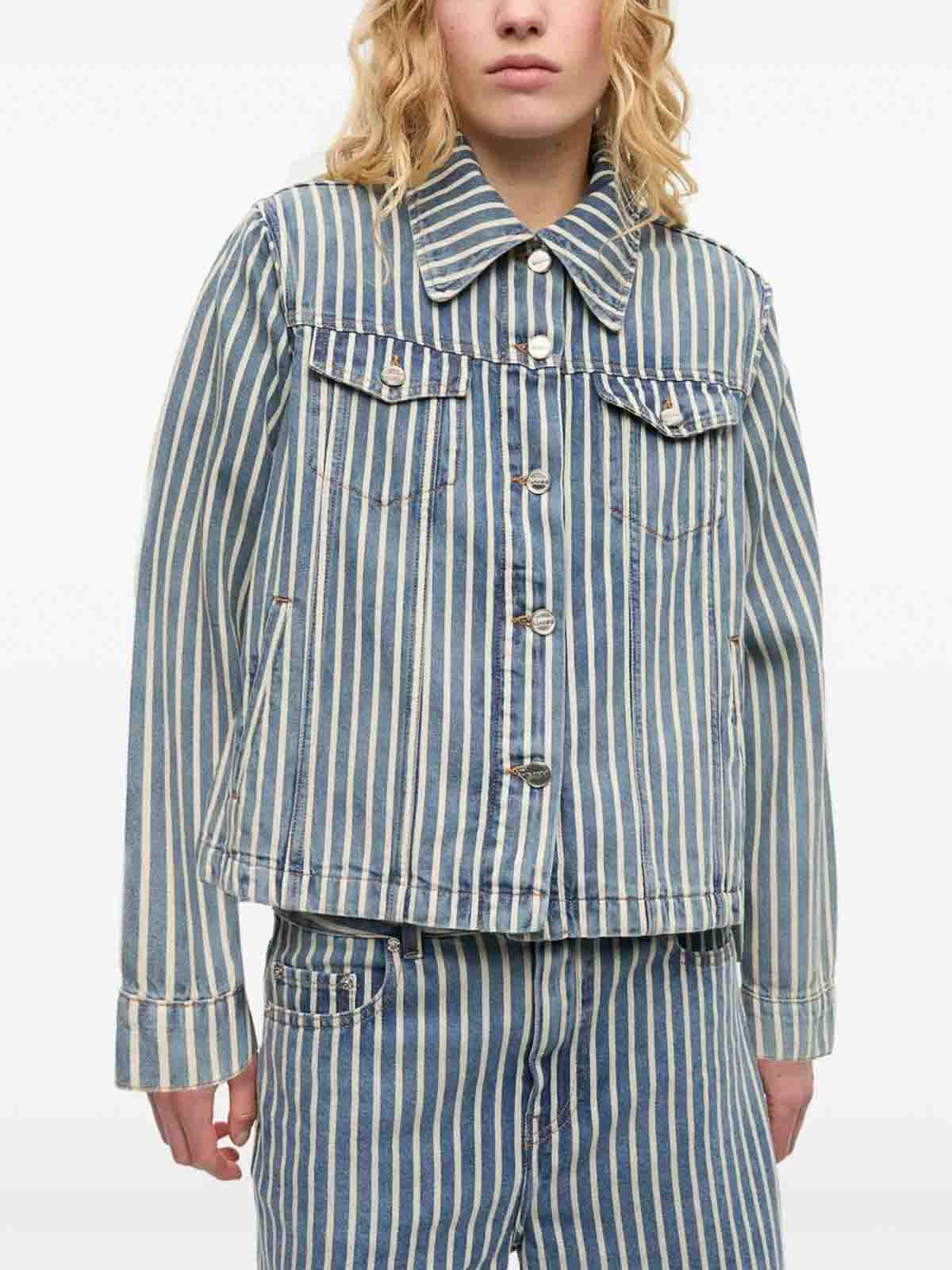 Ganni Light Stripe Denim Jacket In Multi