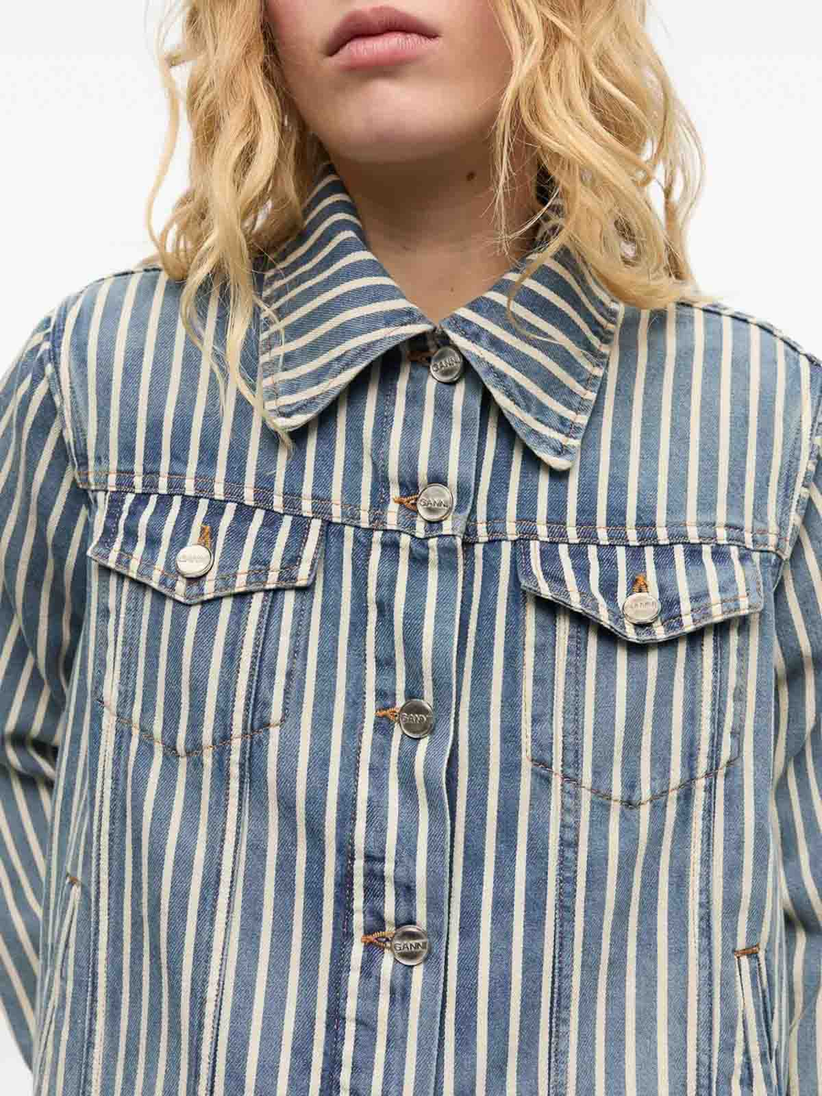 Ganni Light Stripe Denim Jacket In Multi