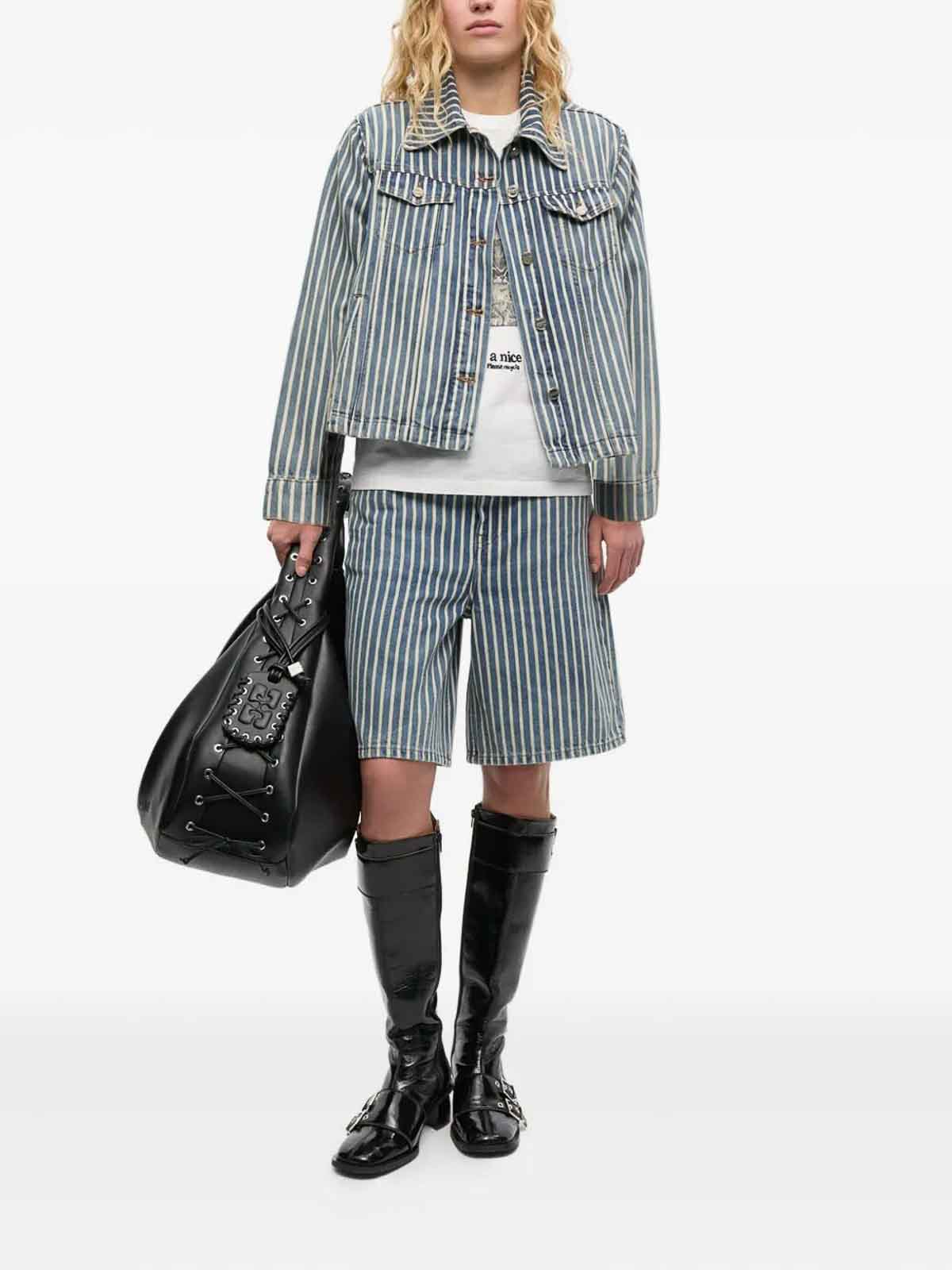 Ganni Light Stripe Denim Jacket In Multi