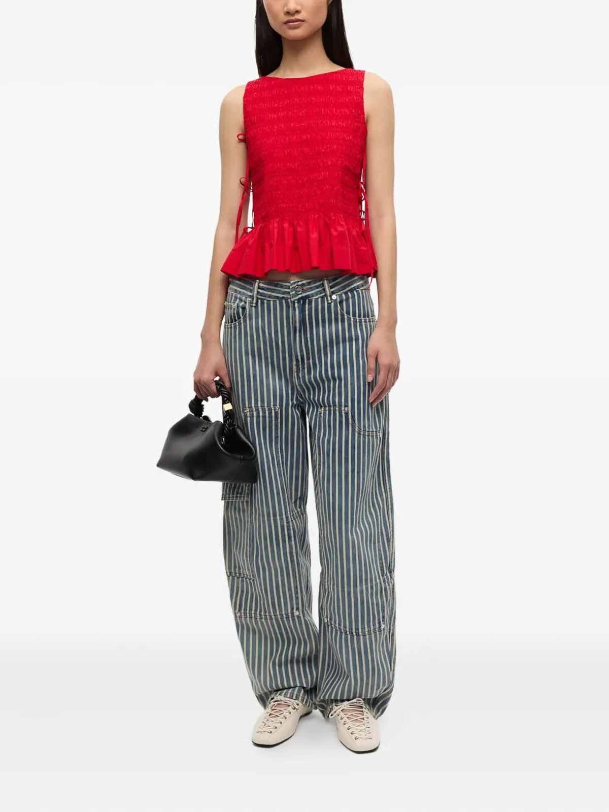 Ganni Light Stripe Denim Carpenter Jeans In Soft Chambray In Blue