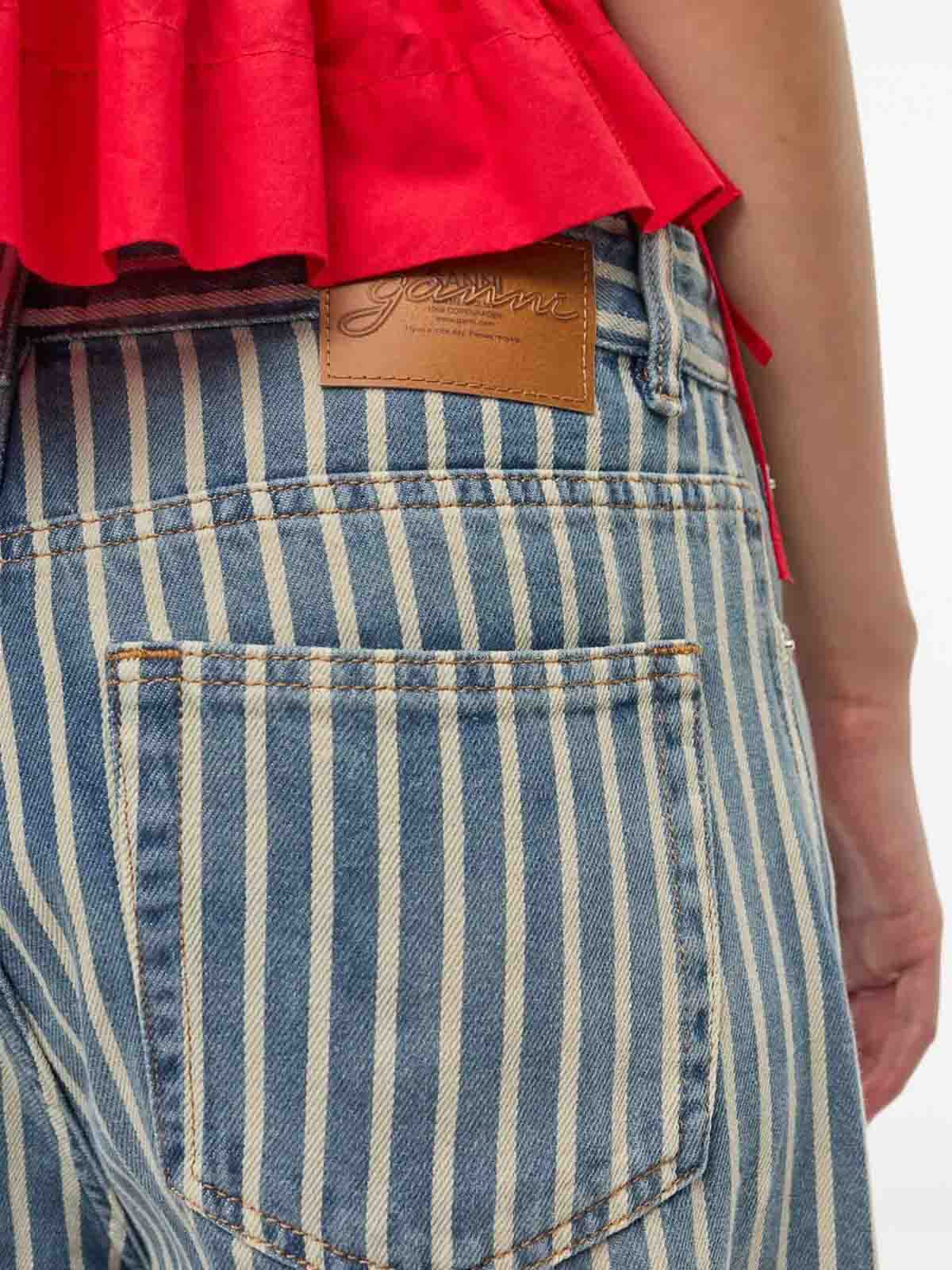 Ganni Light Stripe Denim Carpenter Jeans In Soft Chambray In Blue