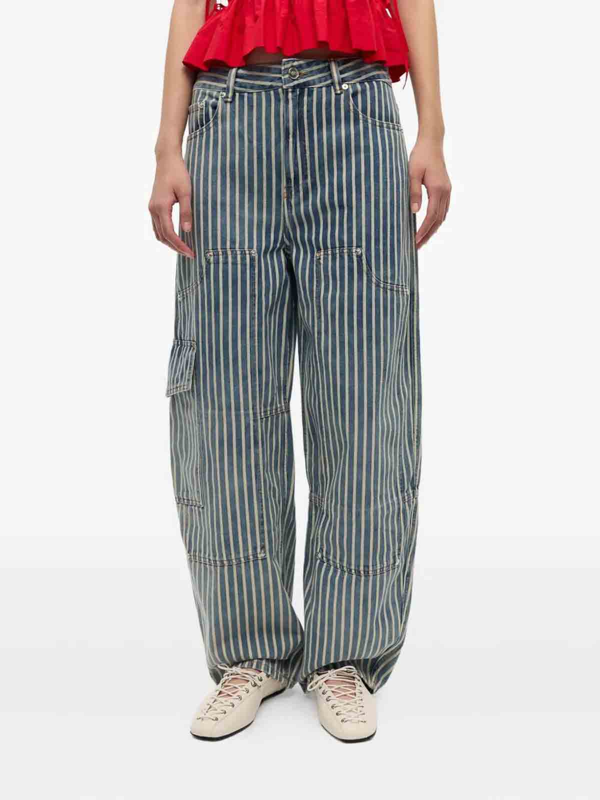 Ganni Light Stripe Denim Carpenter Jeans In Soft Chambray In Blue