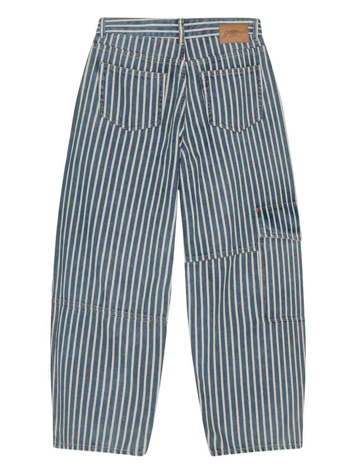 Ganni Light Stripe Denim Carpenter Jeans In Soft Chambray In Blue
