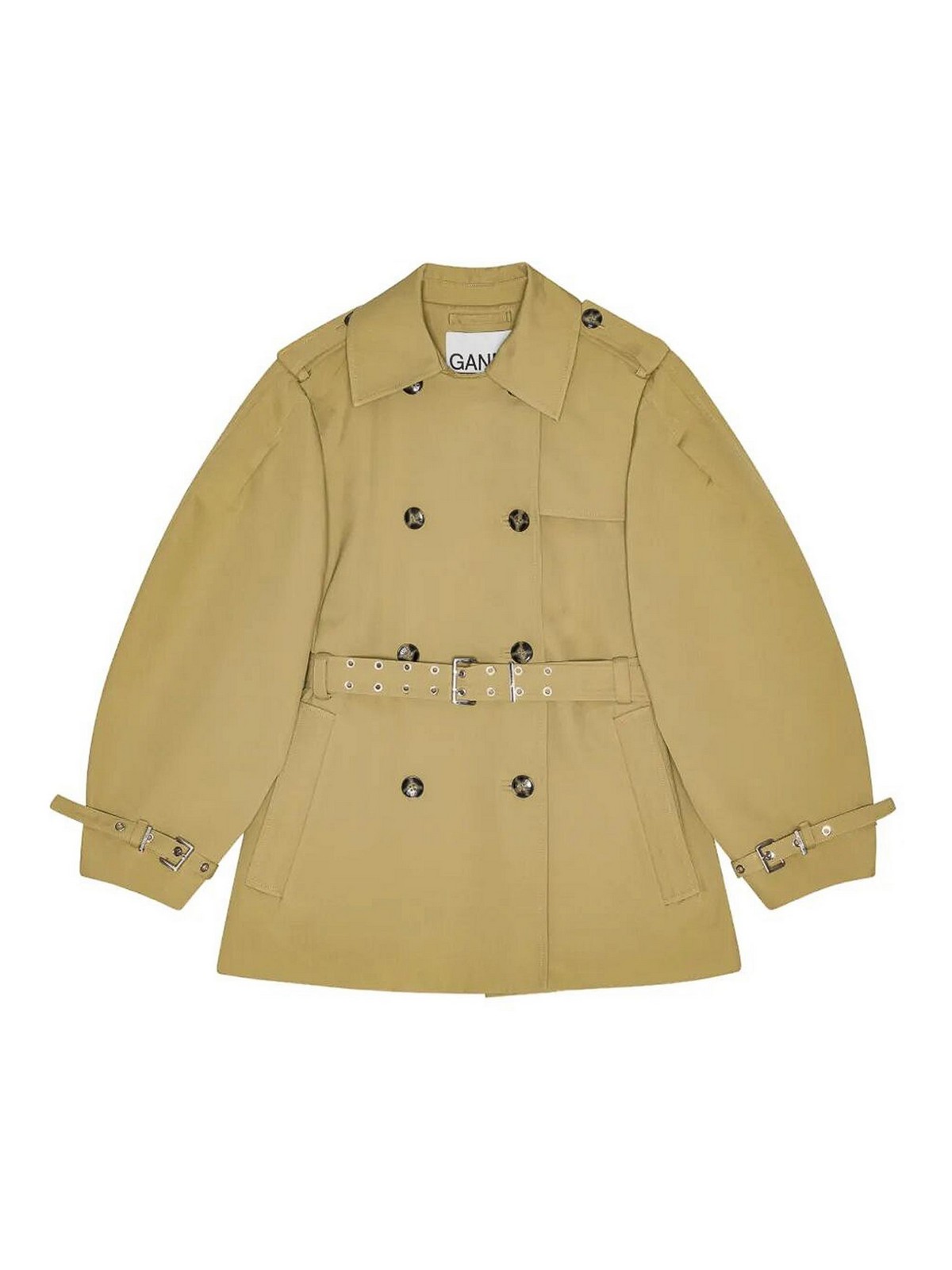 Ganni Heavy Twill Midi Trench Coat In Brown