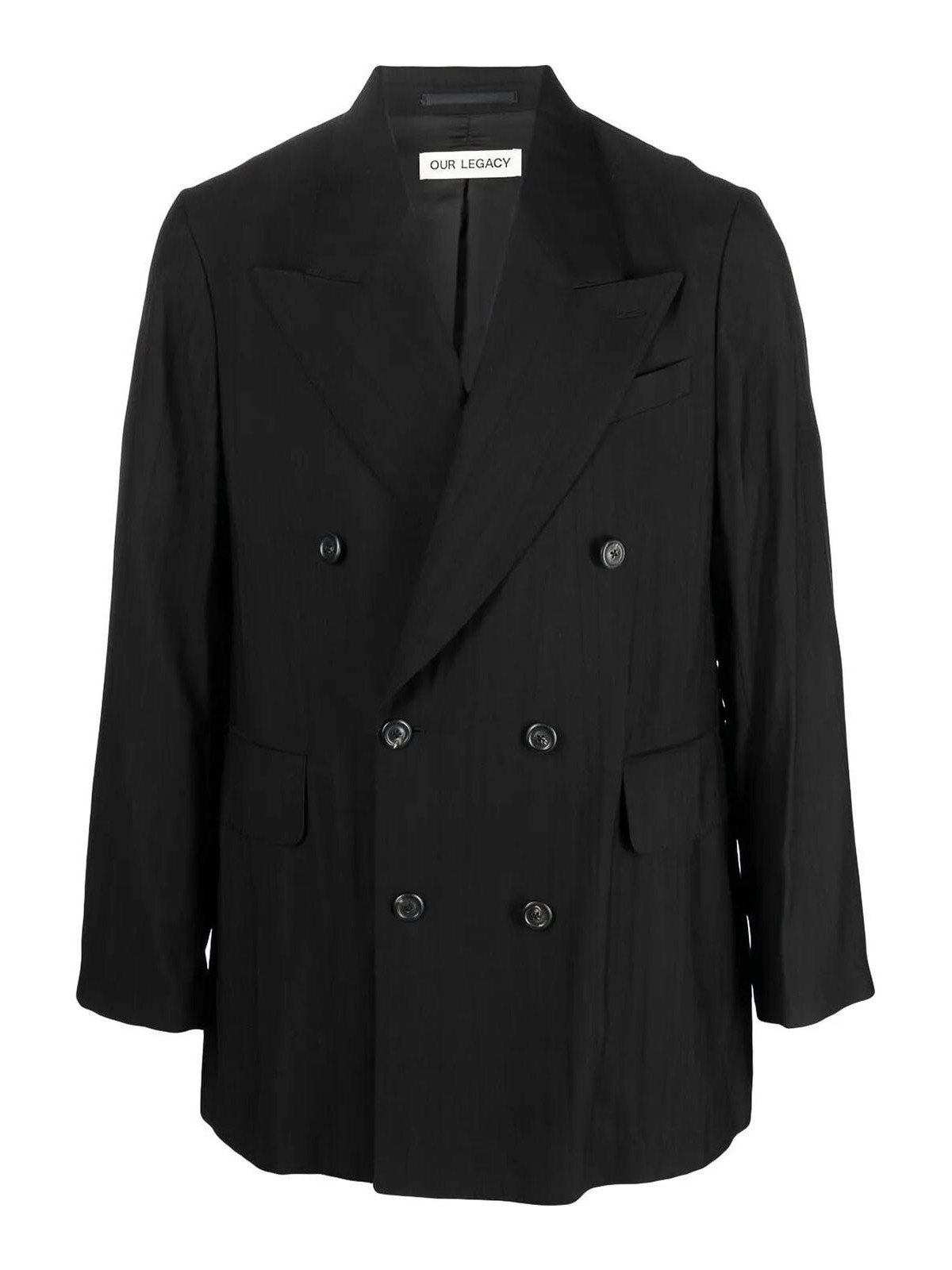 Our Legacy Crease-effect Double-breasted Blazer In Black