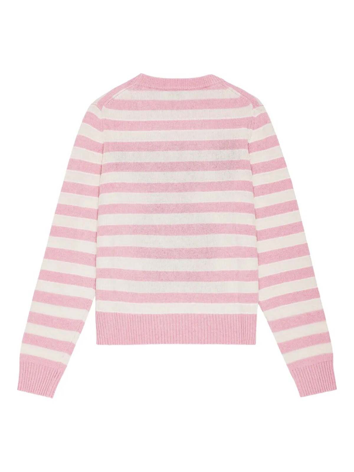 Ganni Striped Graphic Wool Mix Bunny Crewneck In Multi