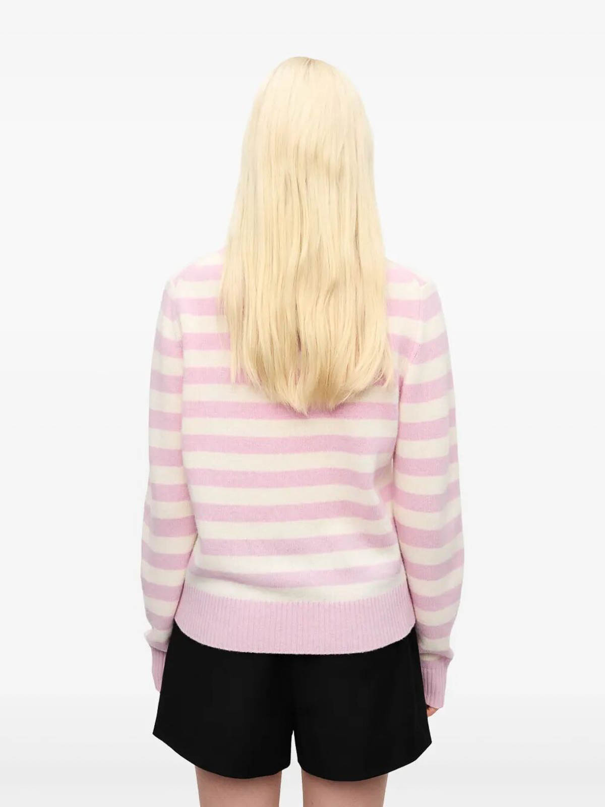 Ganni Striped Graphic Wool Mix Bunny Crewneck In Multi