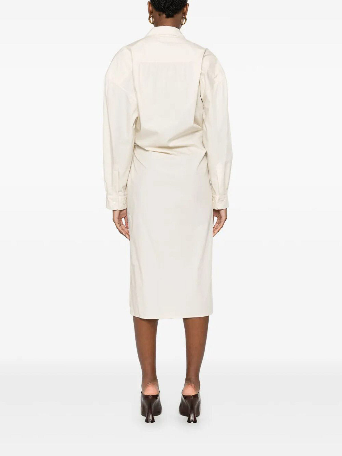 Lemaire Straight Collar Twisted Dress In Neutral