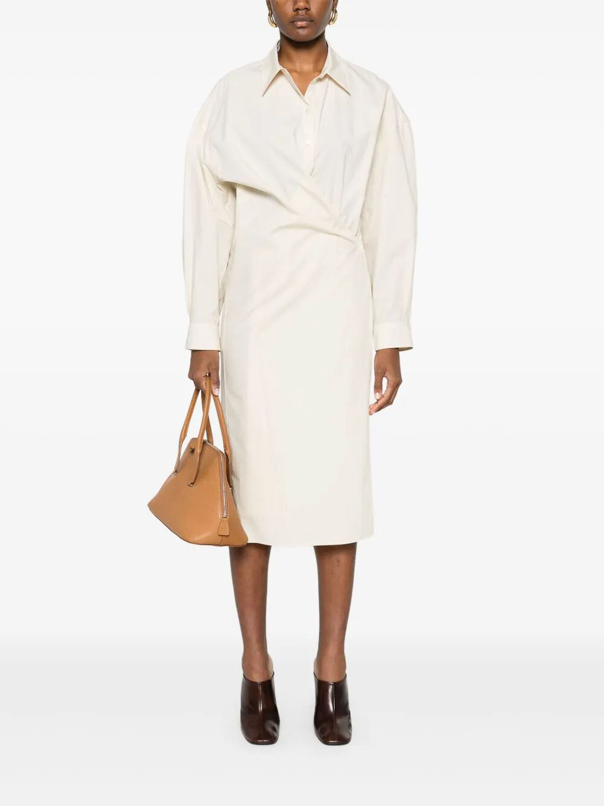 Lemaire Straight Collar Twisted Dress In Neutral