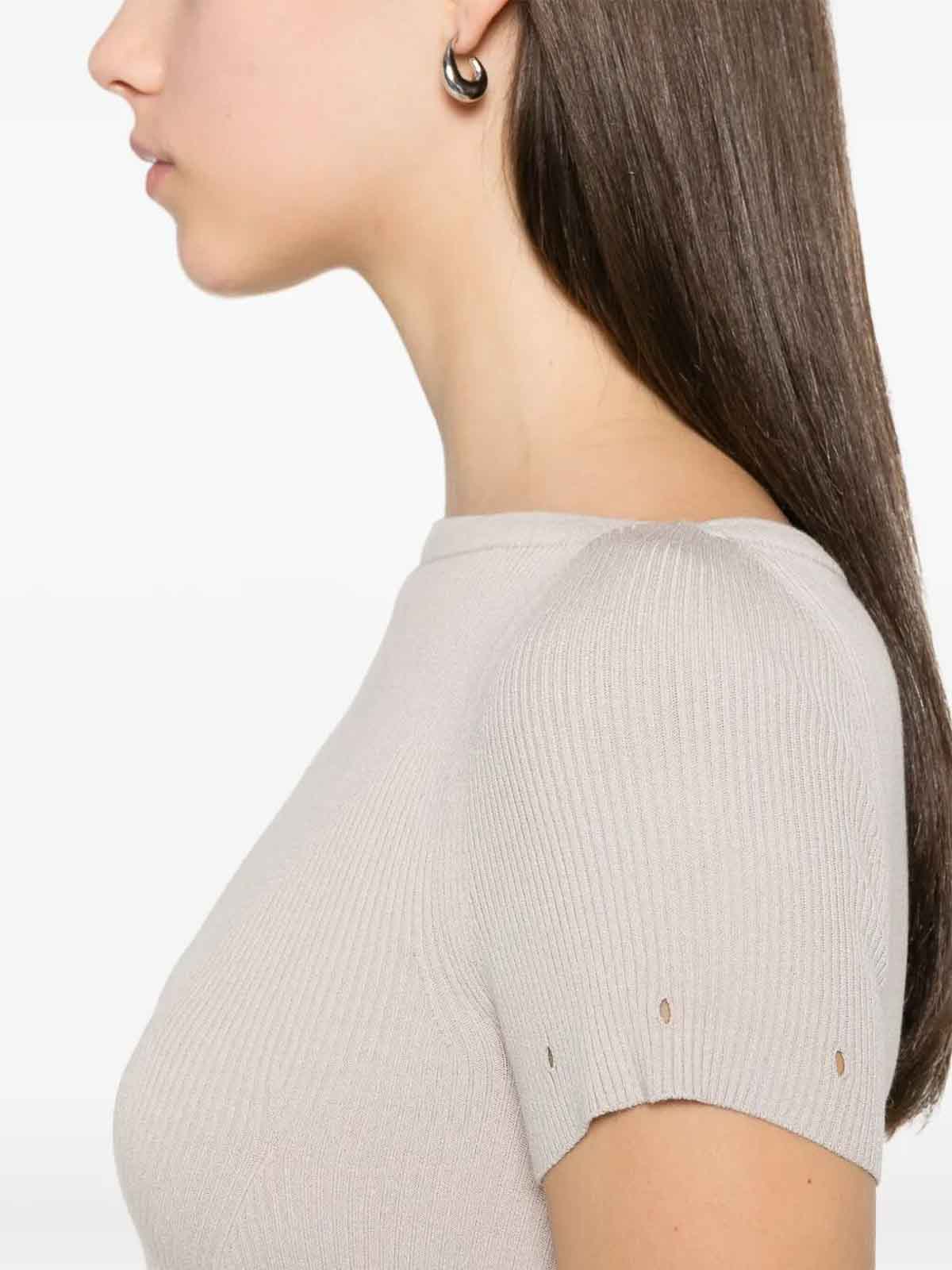 Sportmax Layered Chenille Crewneck Sweater With Detachable Sleeves In Neutral