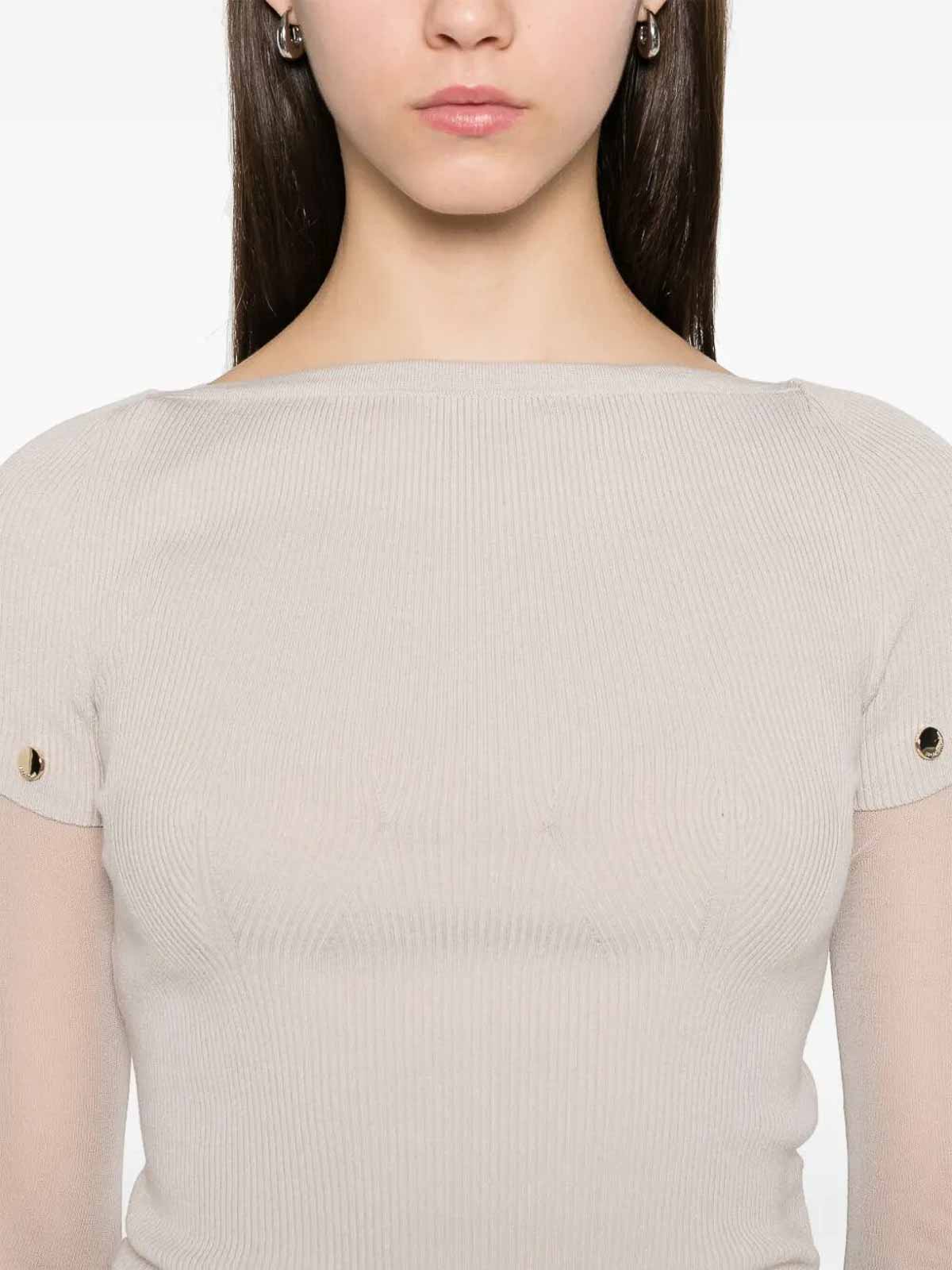 Sportmax Layered Chenille Crewneck Sweater With Detachable Sleeves In Neutral