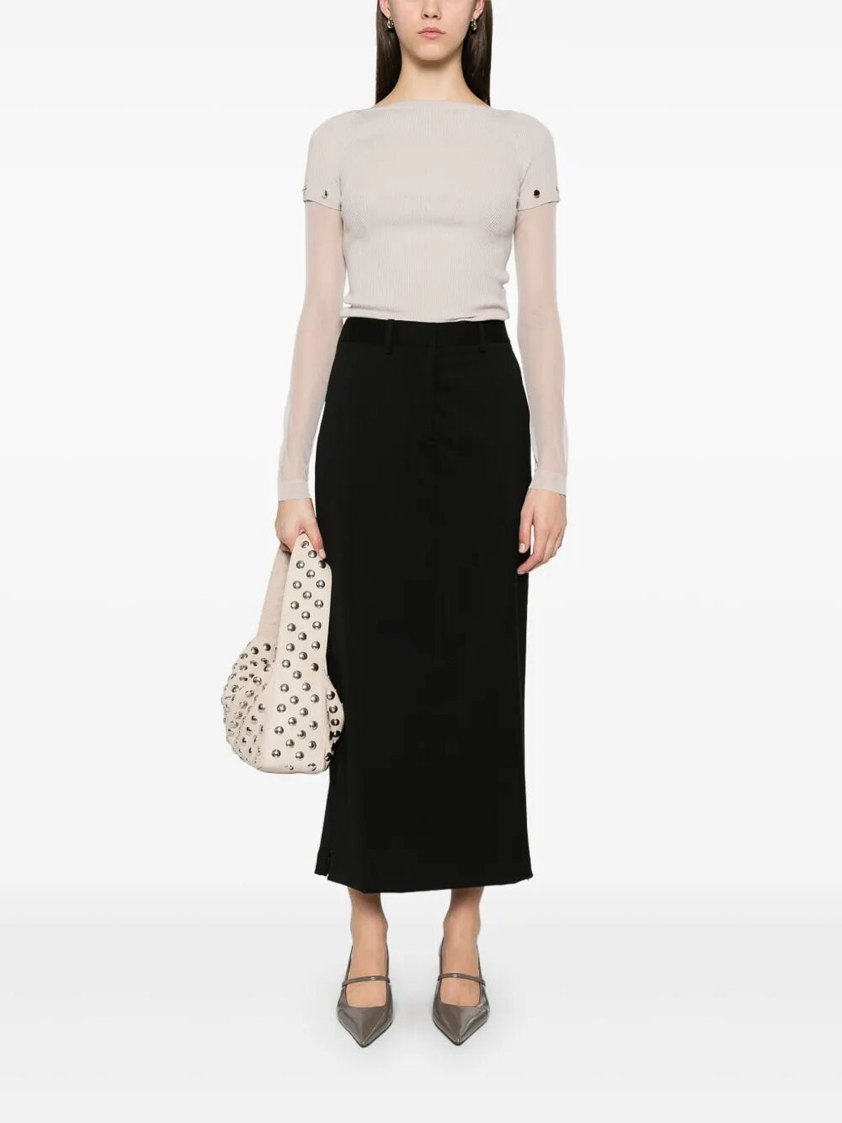 Sportmax Layered Chenille Crewneck Sweater With Detachable Sleeves In Neutral