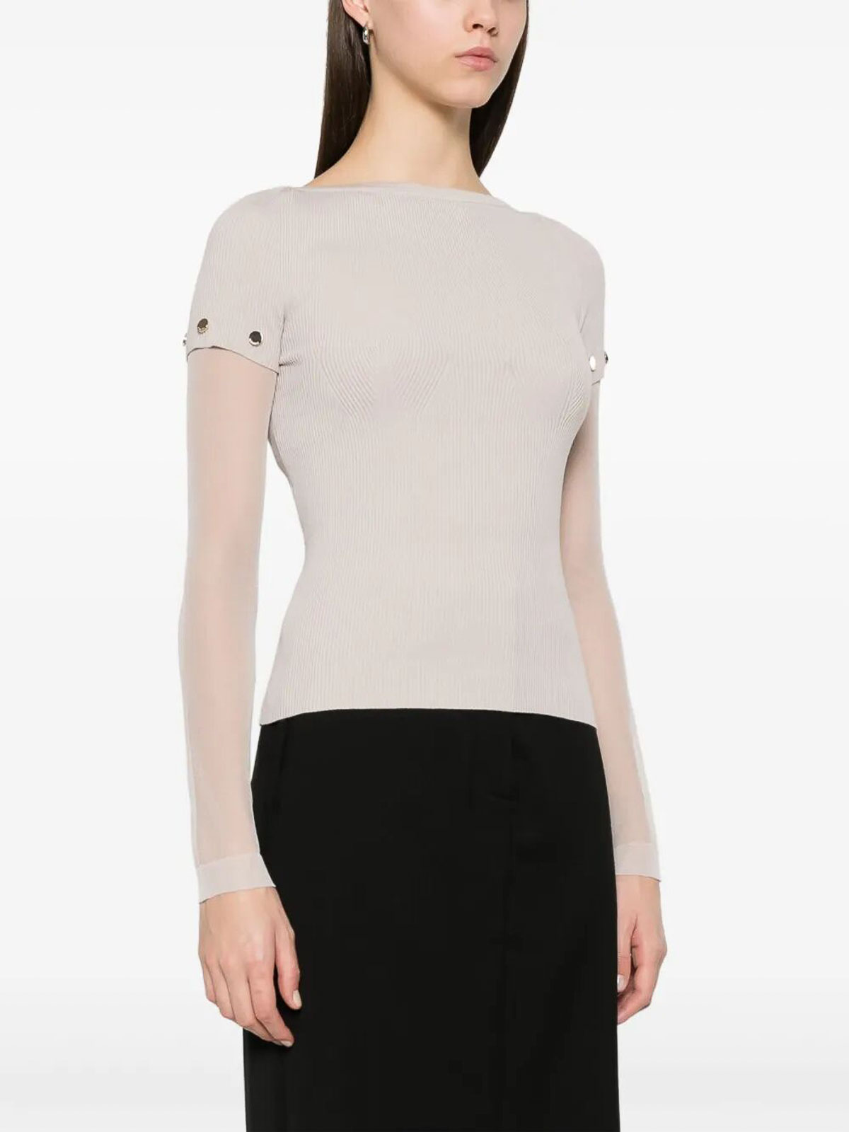 Sportmax Layered Chenille Crewneck Sweater With Detachable Sleeves In Neutral