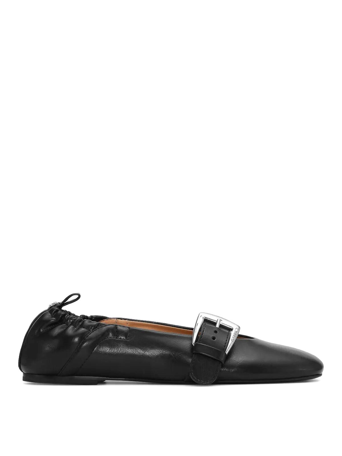 Ganni Butterfly Strap Ballerina Crinkle Oleatex In Black