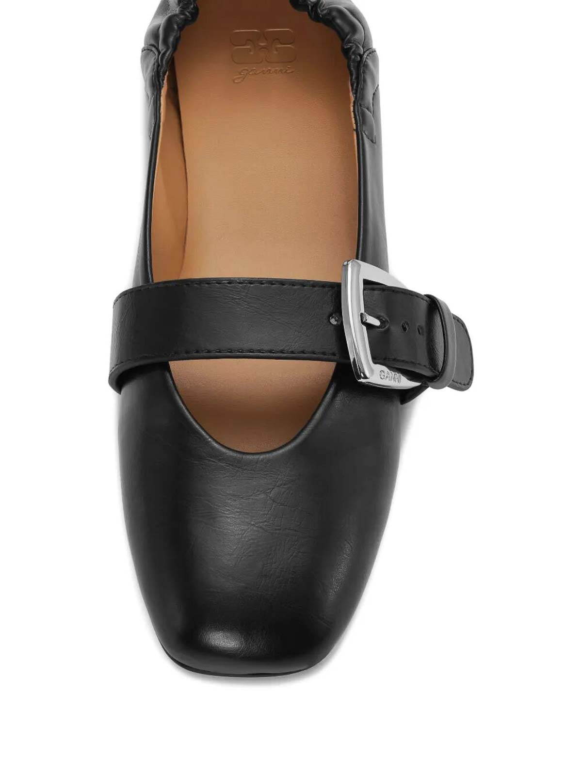 Ganni Butterfly Strap Ballerina Crinkle Oleatex In Black