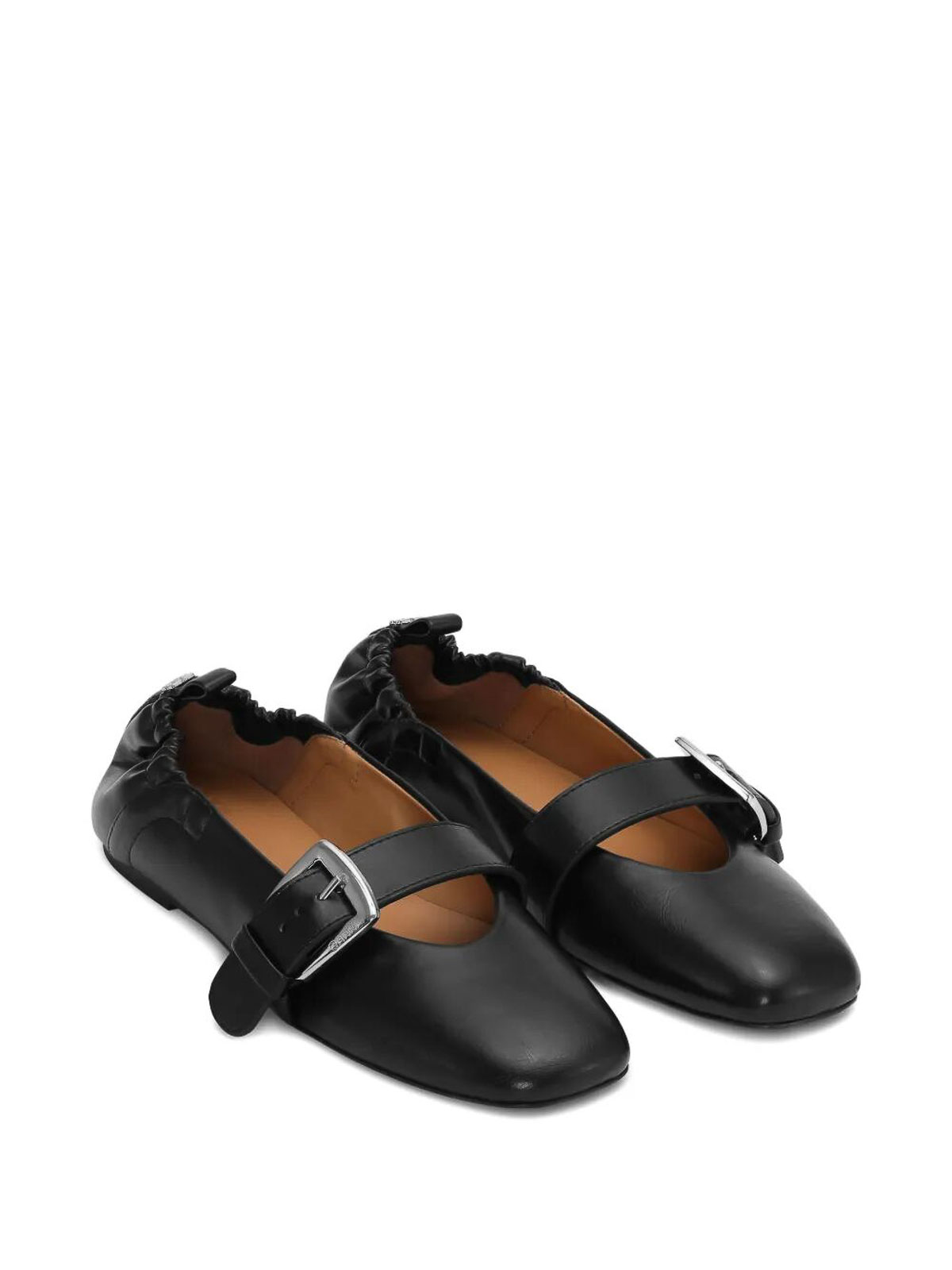 Ganni Butterfly Strap Ballerina Crinkle Oleatex In Black