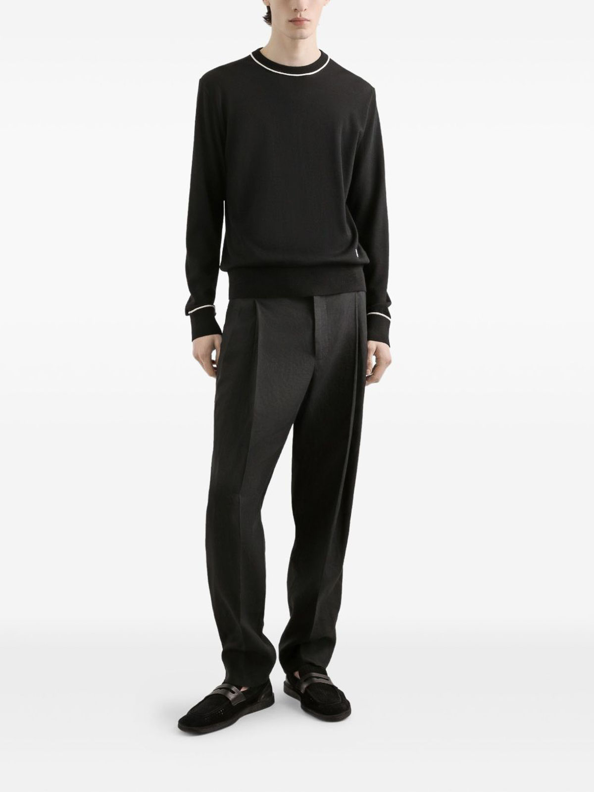 Dolce & Gabbana Logo Crew Neck Sweater With Contrasting Trims In Black