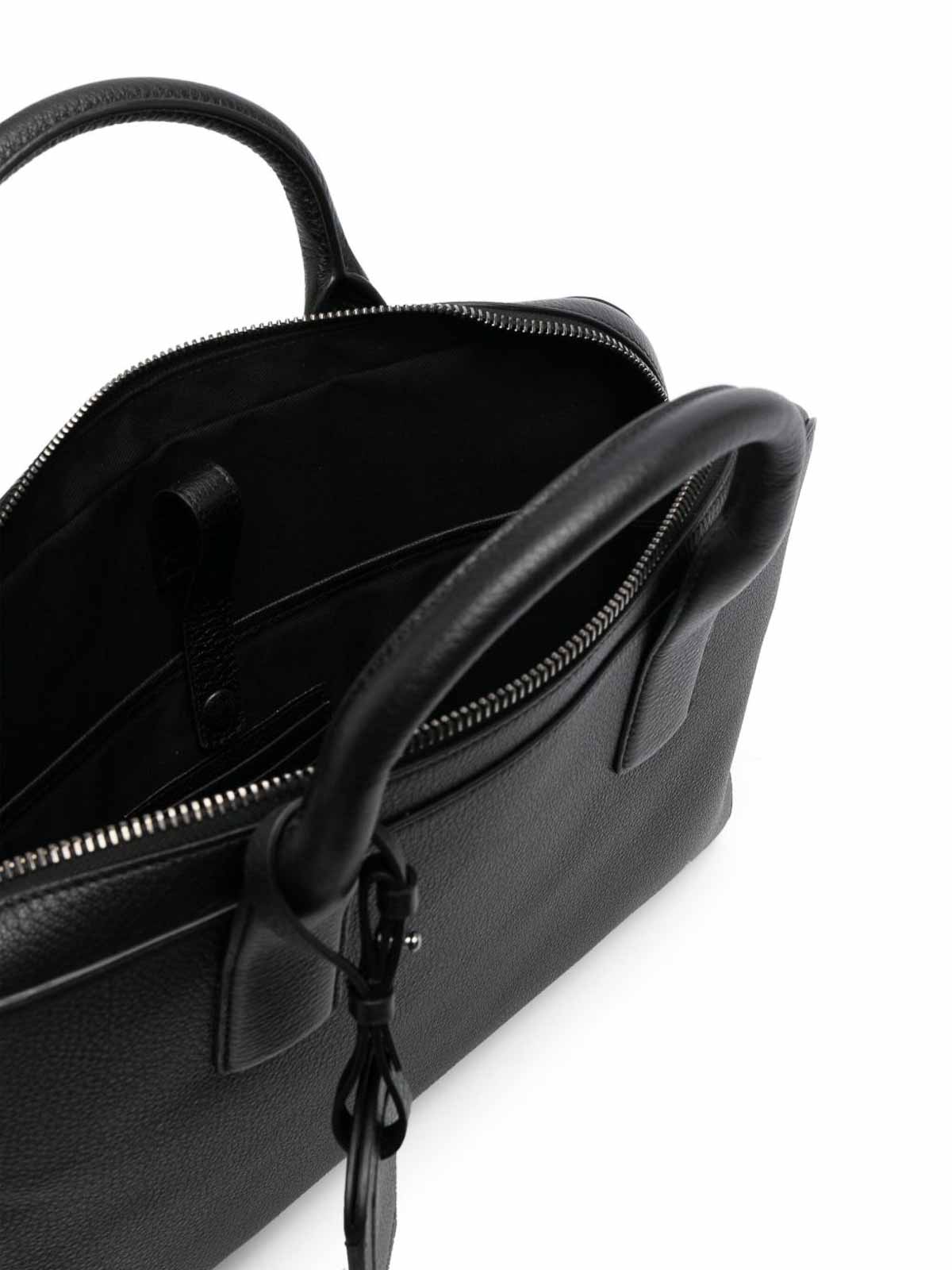 Giorgio Armani Logo-stamp Leather Laptop Bag In Black