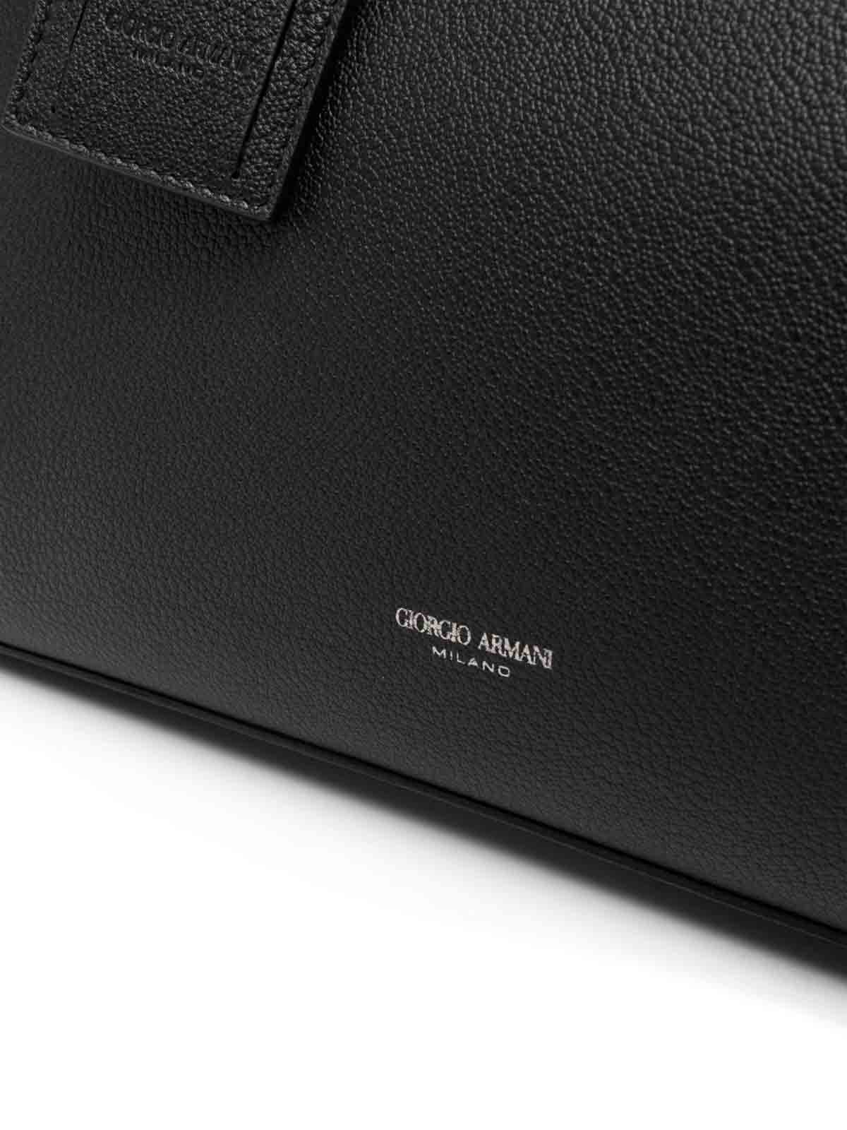 Giorgio Armani Logo-stamp Leather Laptop Bag In Black