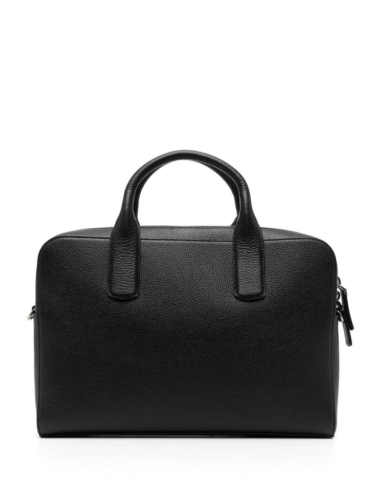 Giorgio Armani Logo-stamp Leather Laptop Bag In Black