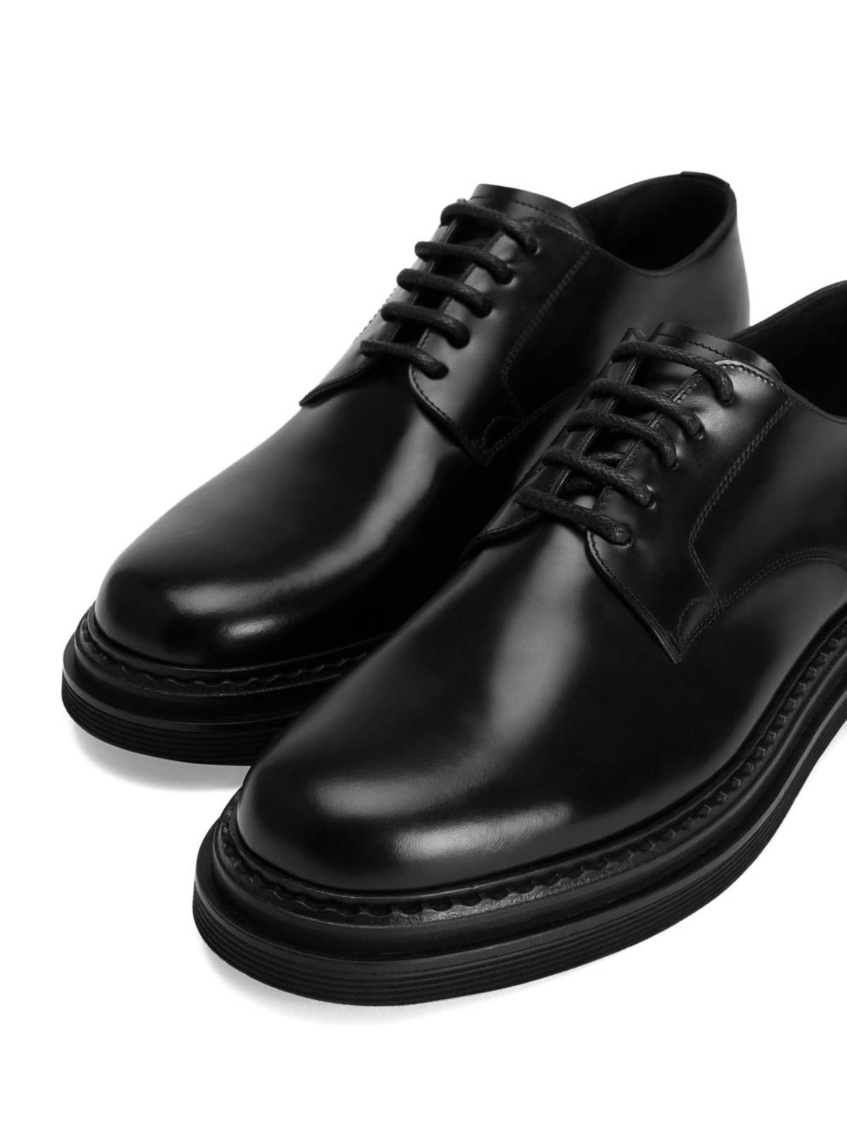 Dolce & Gabbana Black Leather Derby Shoes In Black