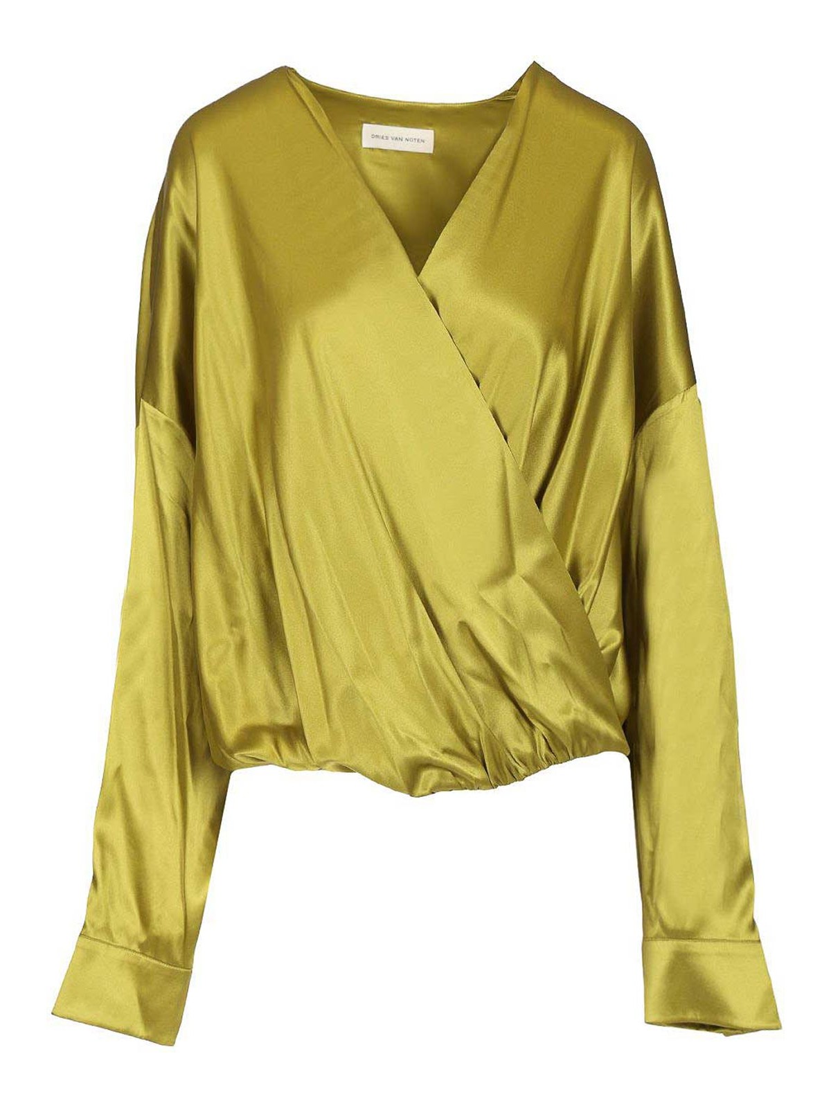Dries Van Noten Camiel Satin Draped Blouse In Green