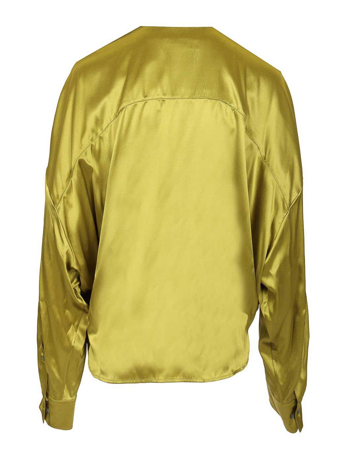 Dries Van Noten Camiel Satin Draped Blouse In Green