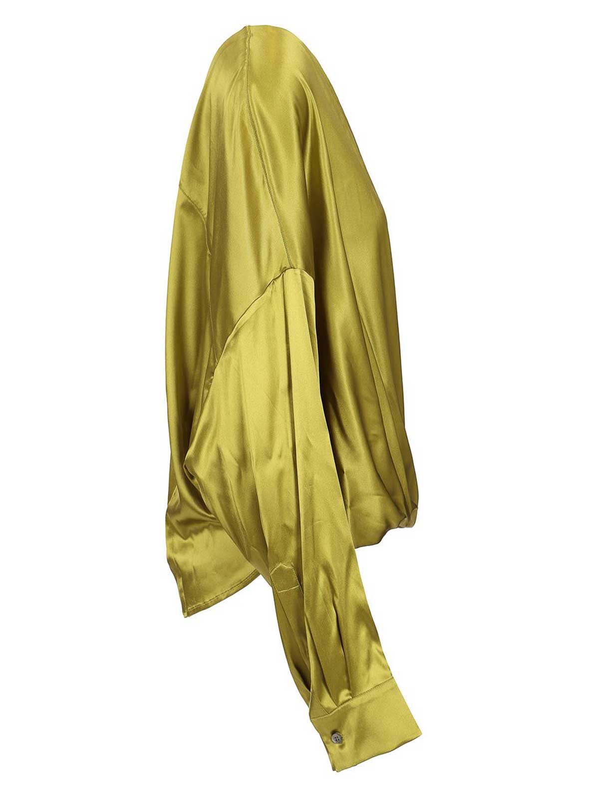 Dries Van Noten Camiel Satin Draped Blouse In Green