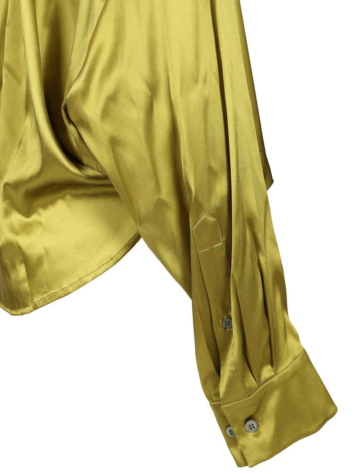 Dries Van Noten Camiel Satin Draped Blouse In Green