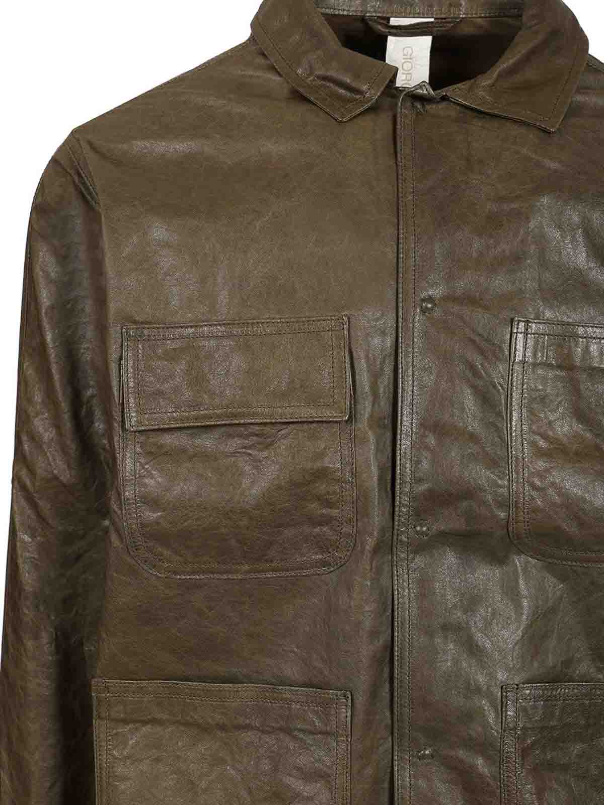 Giorgio Brato Washed Leather Field Jacket In Green