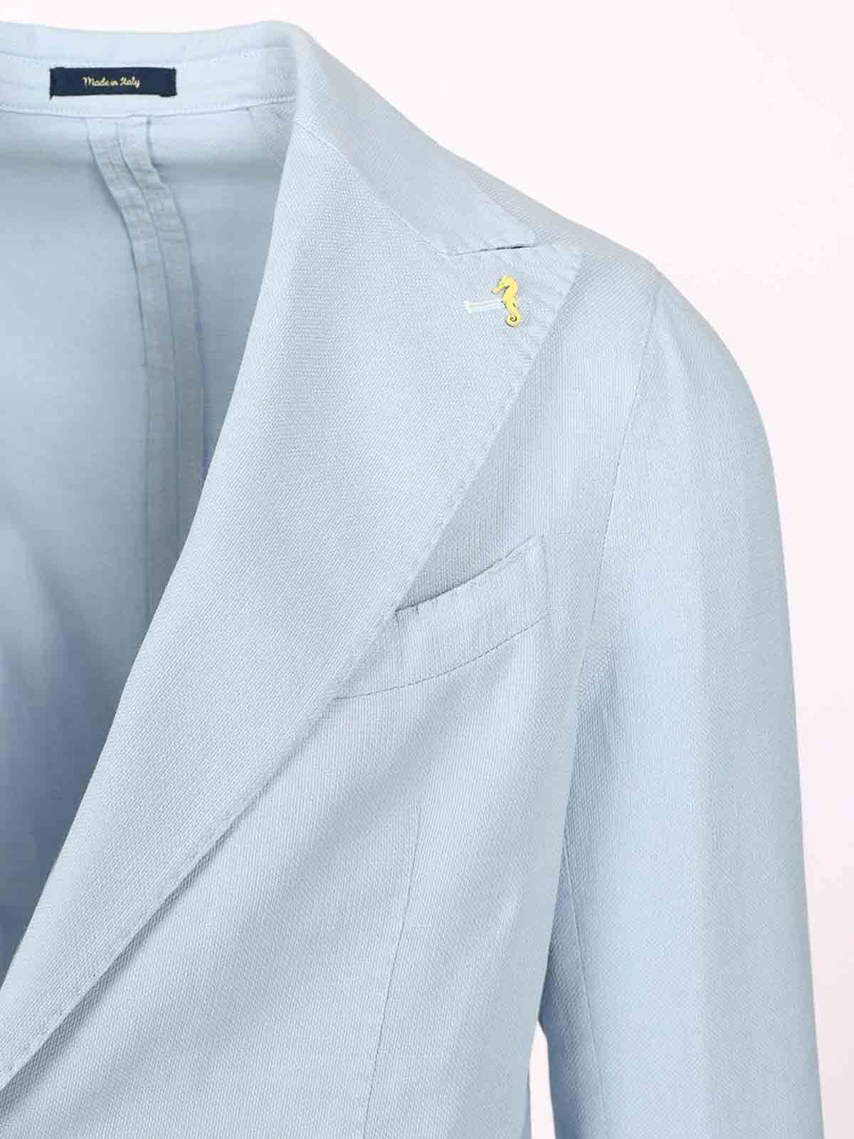 Guarinucci Cotton Linen Blazer Jackets Light Blue In Blue