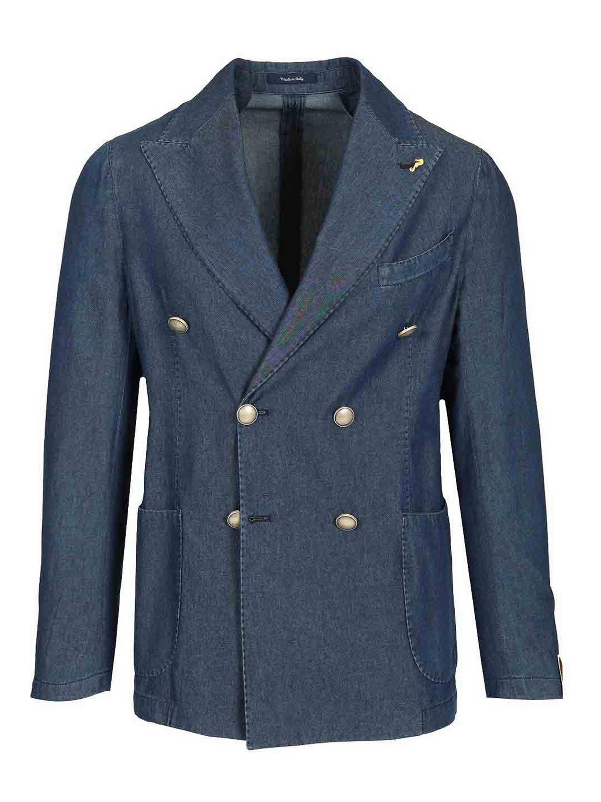 Guarinucci Double-breasted Blazer In Washed Denim Jackets Blue In Blue