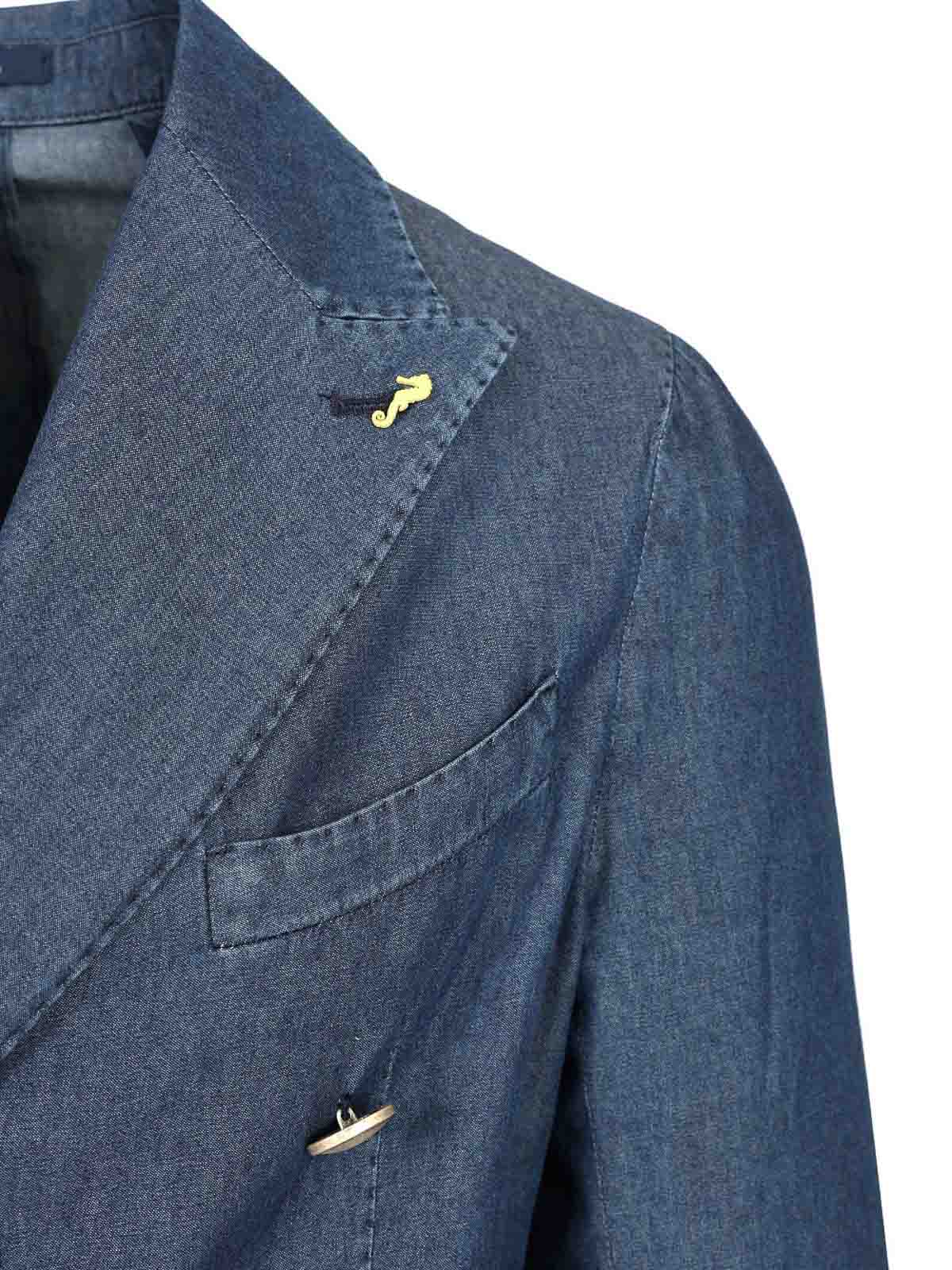 Guarinucci Double-breasted Blazer In Washed Denim Jackets Blue In Blue