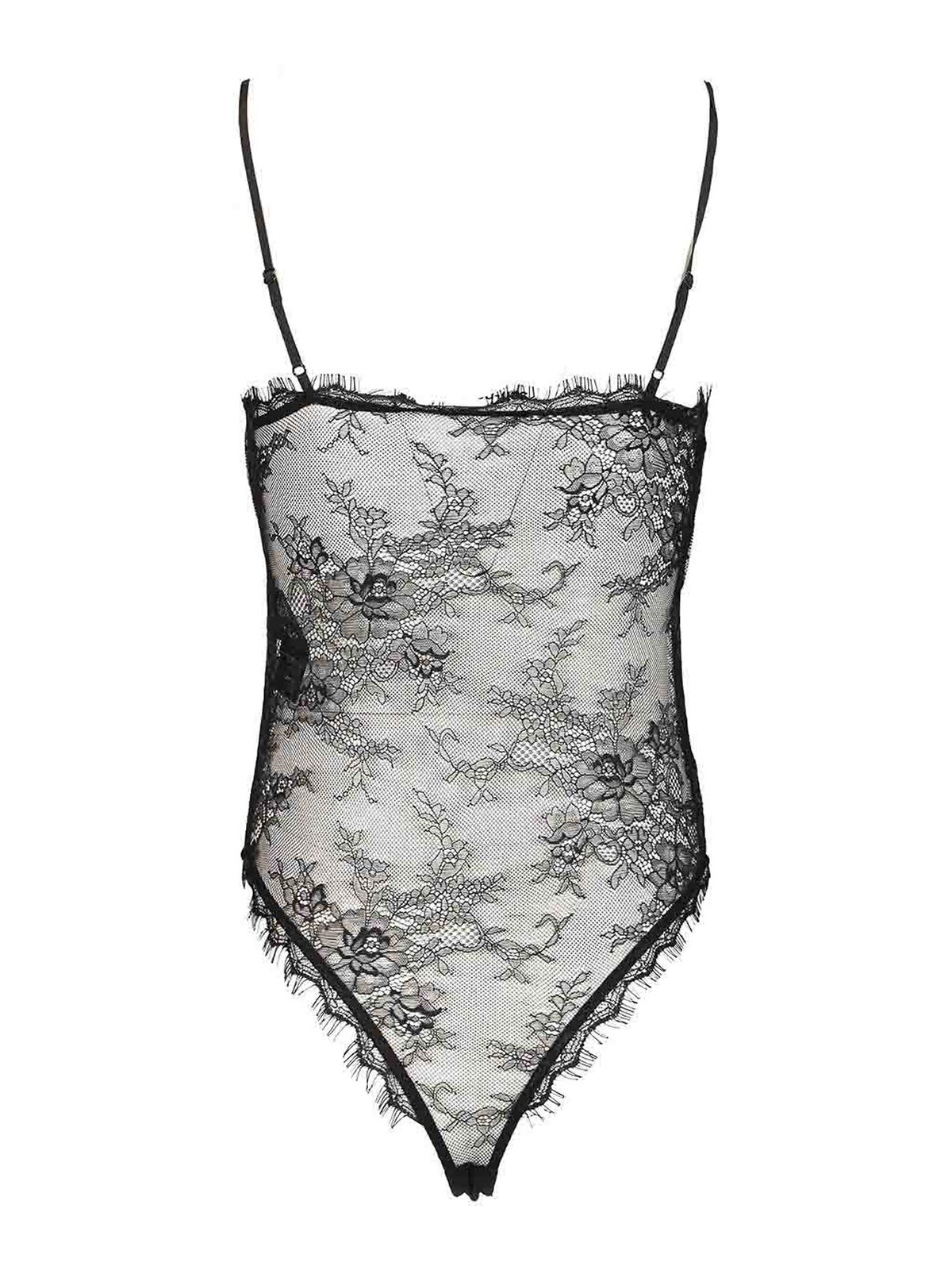 Self-portrait Polka Dot Mesh Bodysuit In Black