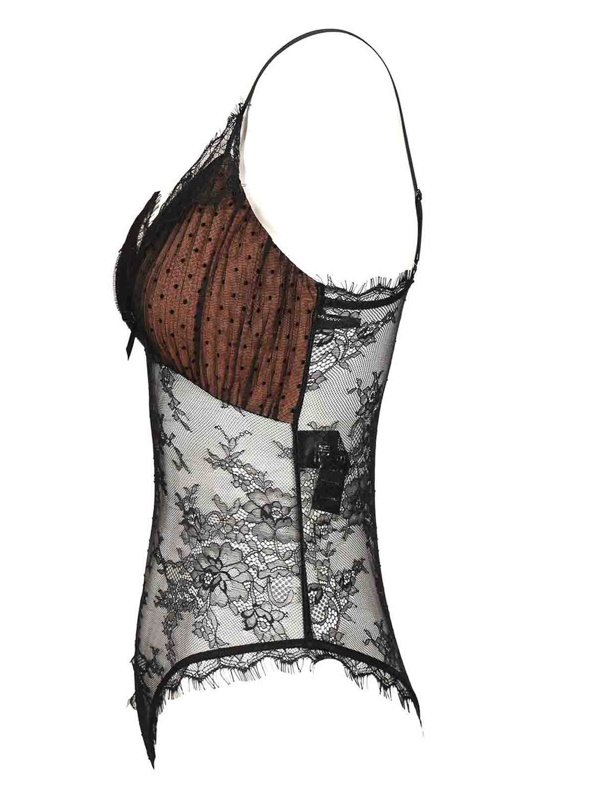 Self-portrait Polka Dot Mesh Bodysuit In Black