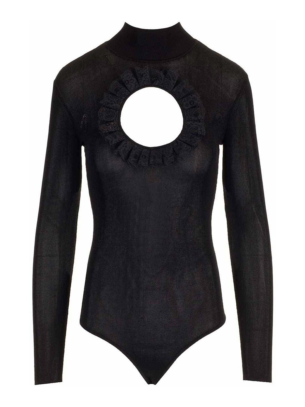 Self-portrait Knitted Bodysuit In Black