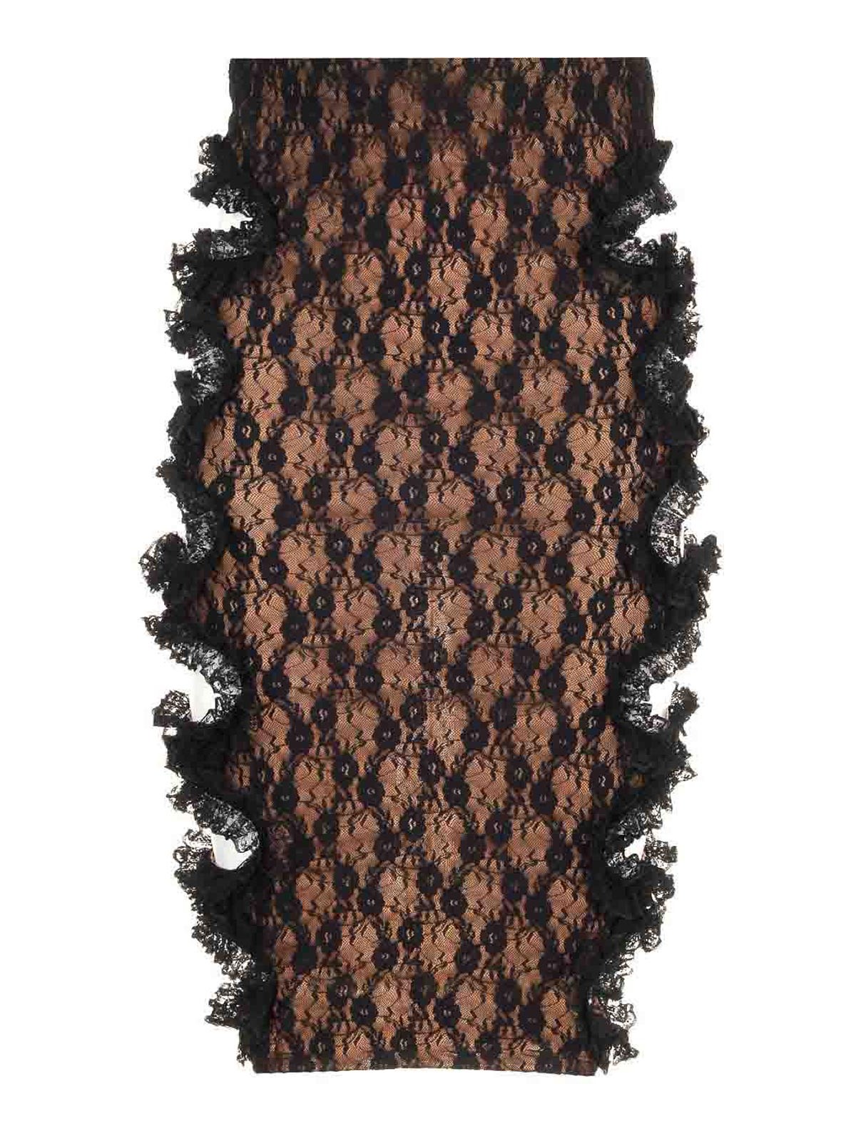 Self-portrait Lace Cut Out Midi Skirt In Brown