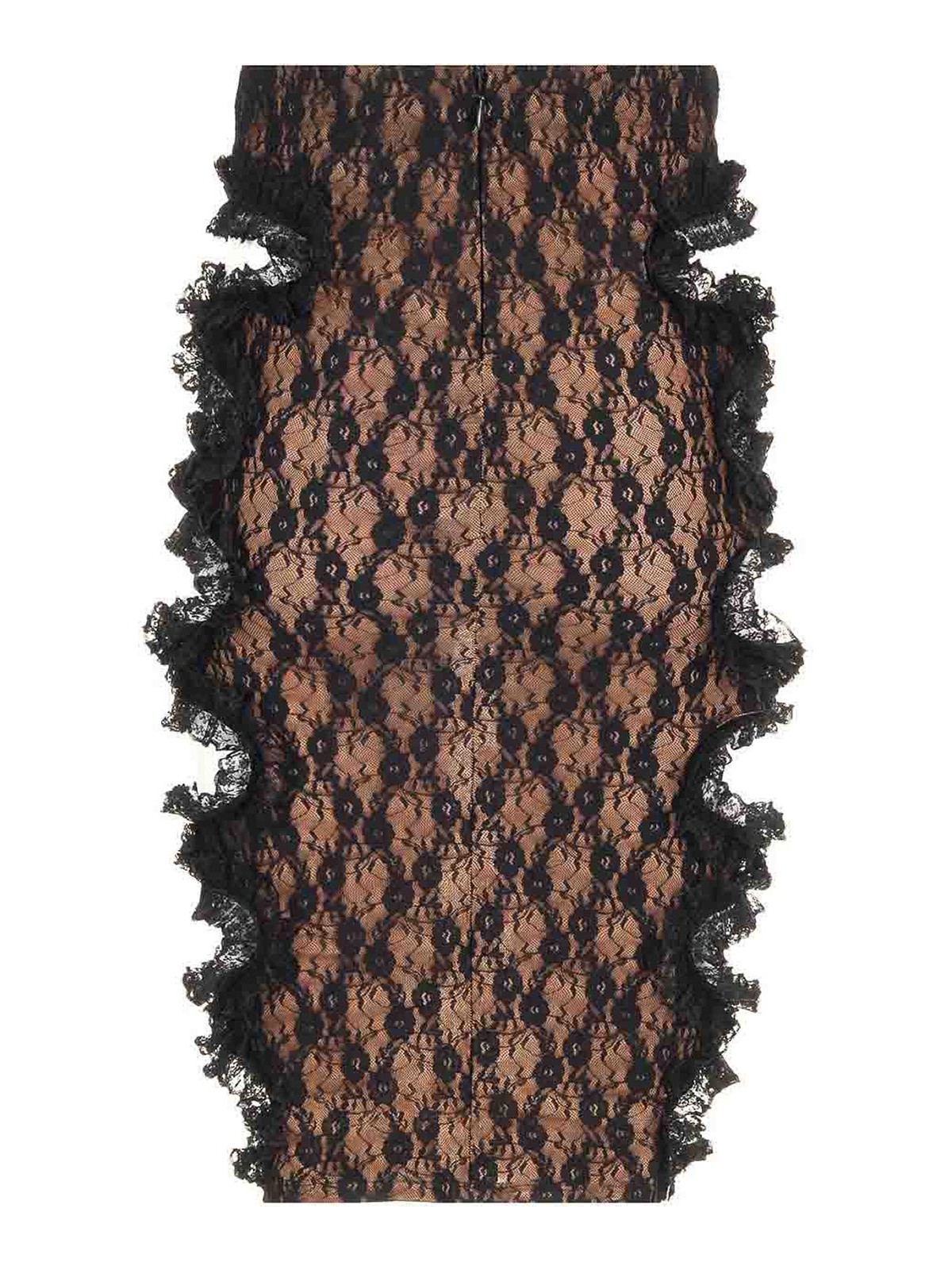 Self-portrait Lace Cut Out Midi Skirt In Brown
