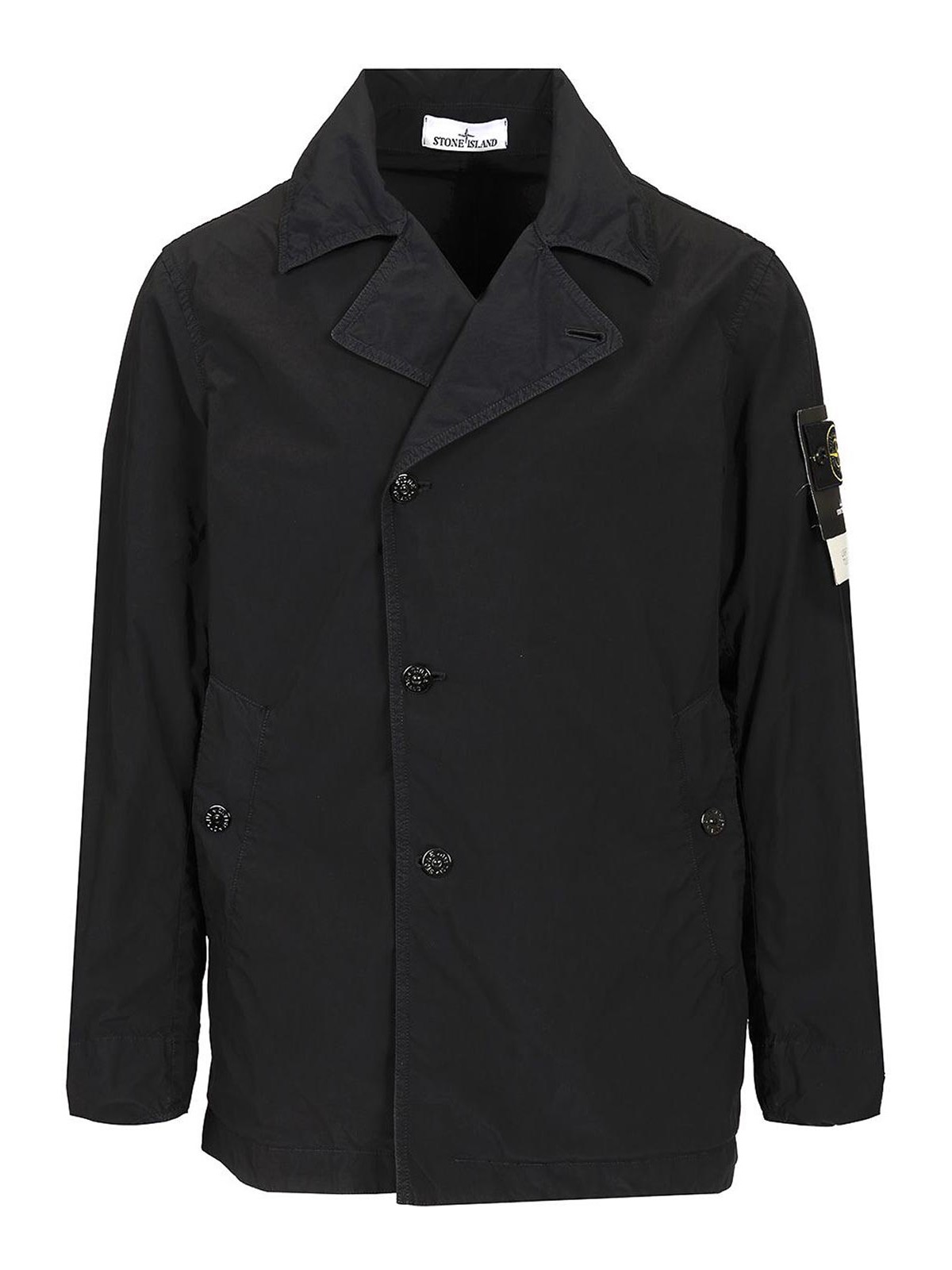 Stone Island Short Nylon Trench Coat Jackets Blue In Black